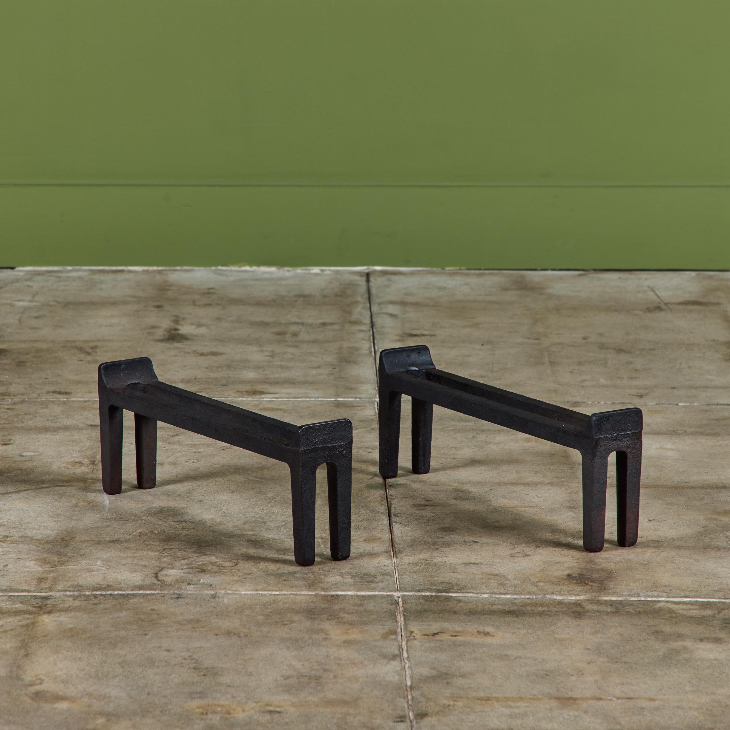 American Pair of Cast Iron Andirons for Peerless For Sale