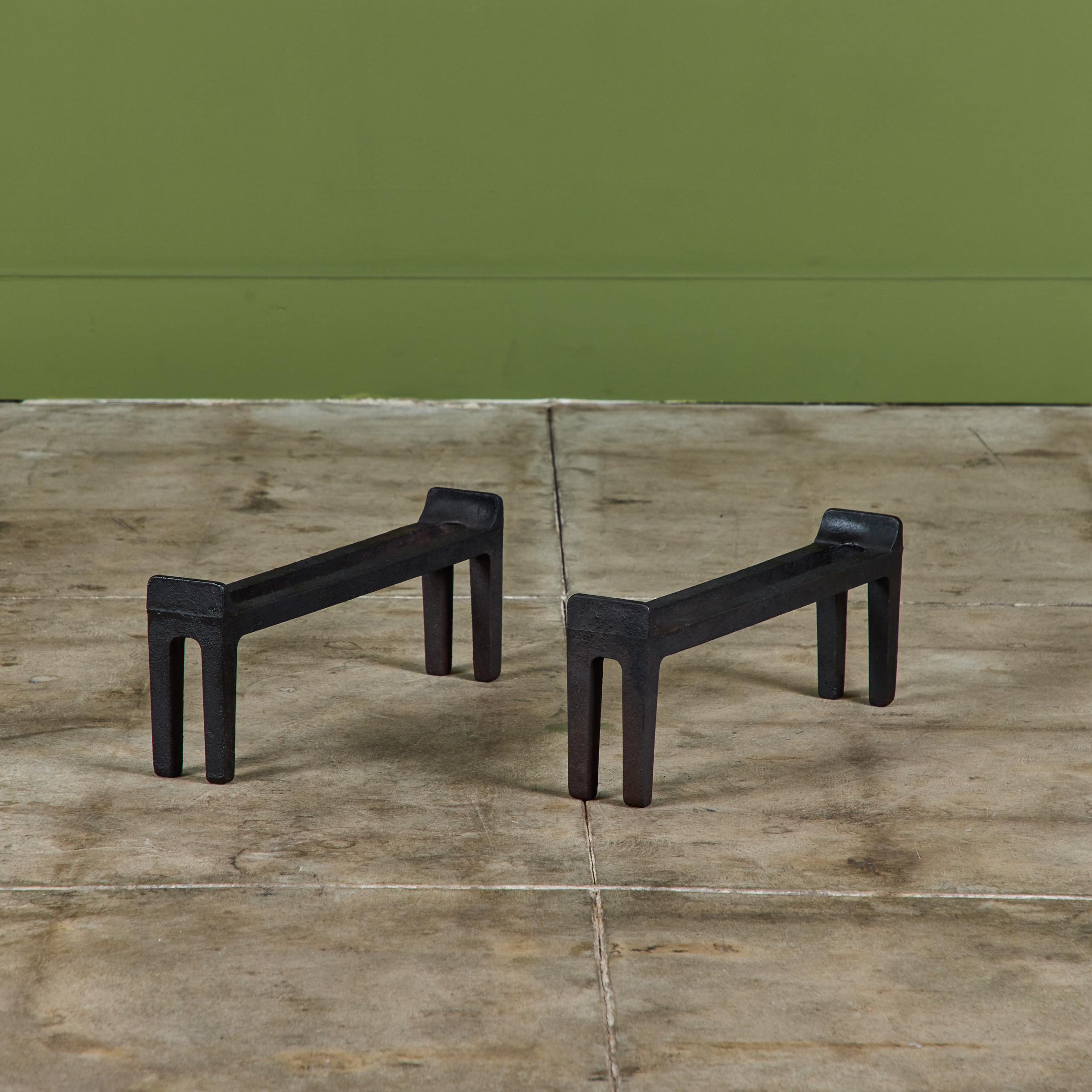 Mid-20th Century Pair of Cast Iron Andirons for Peerless For Sale
