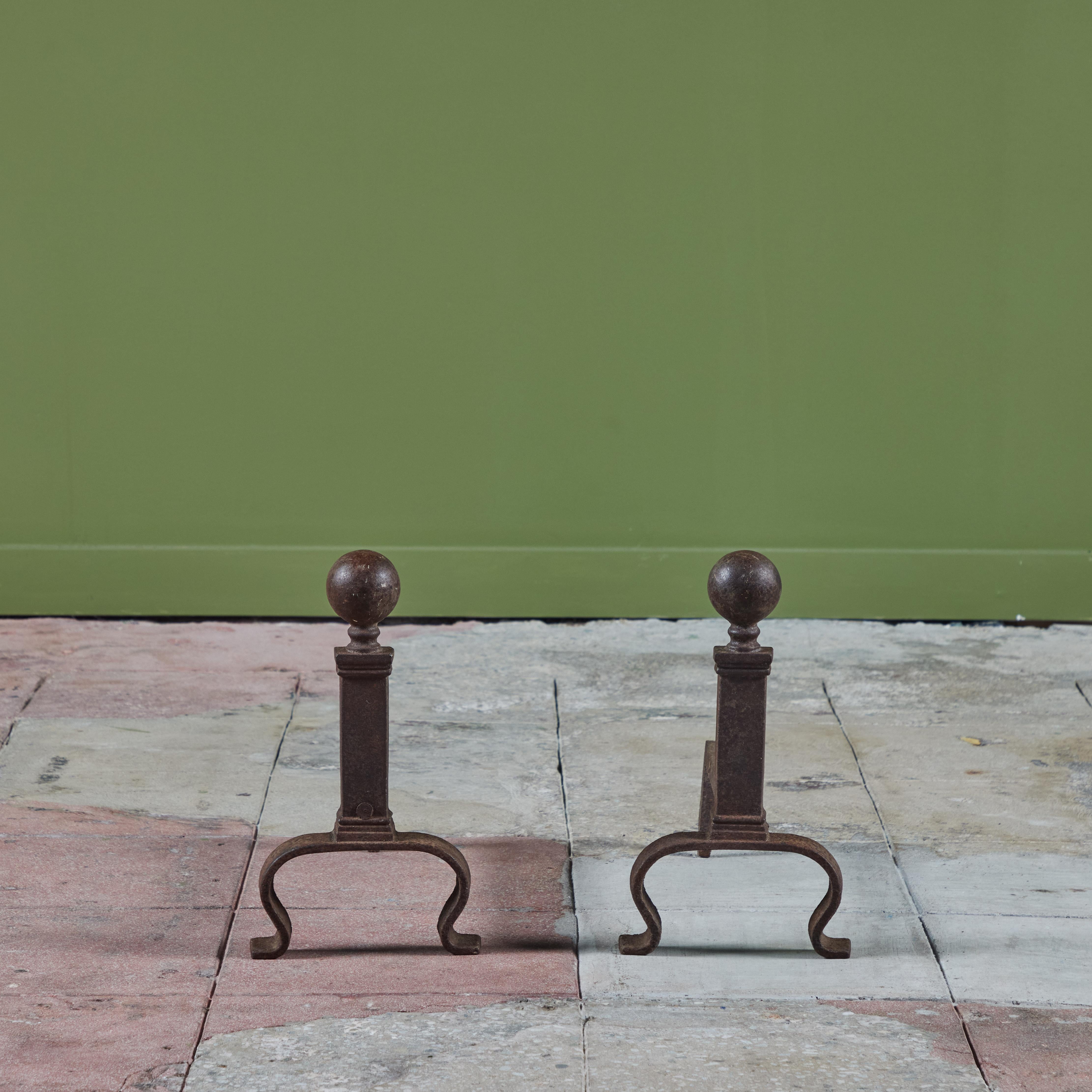 Pair of Cast Iron Andirons For Sale 4