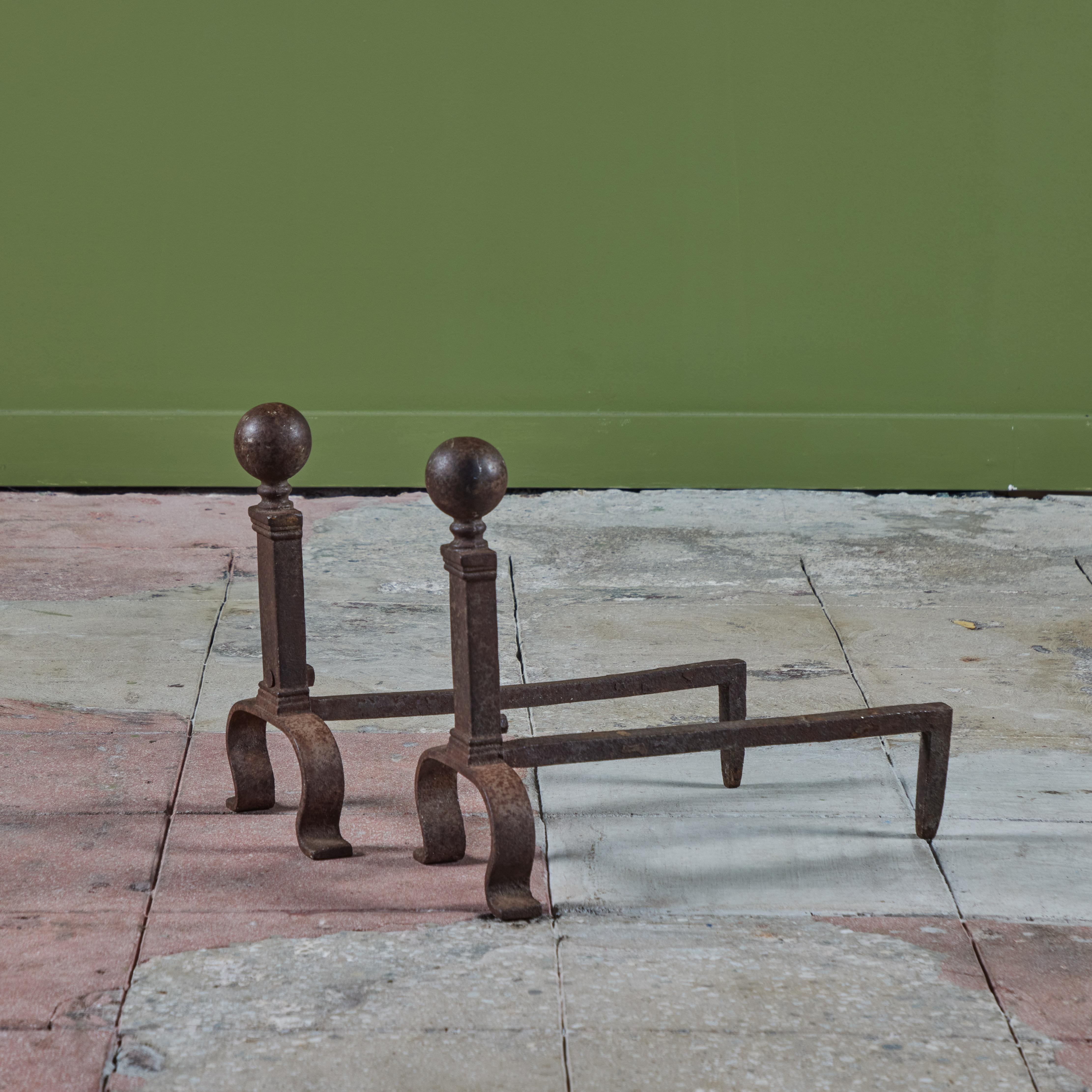 Mid-Century Modern Pair of Cast Iron Andirons For Sale
