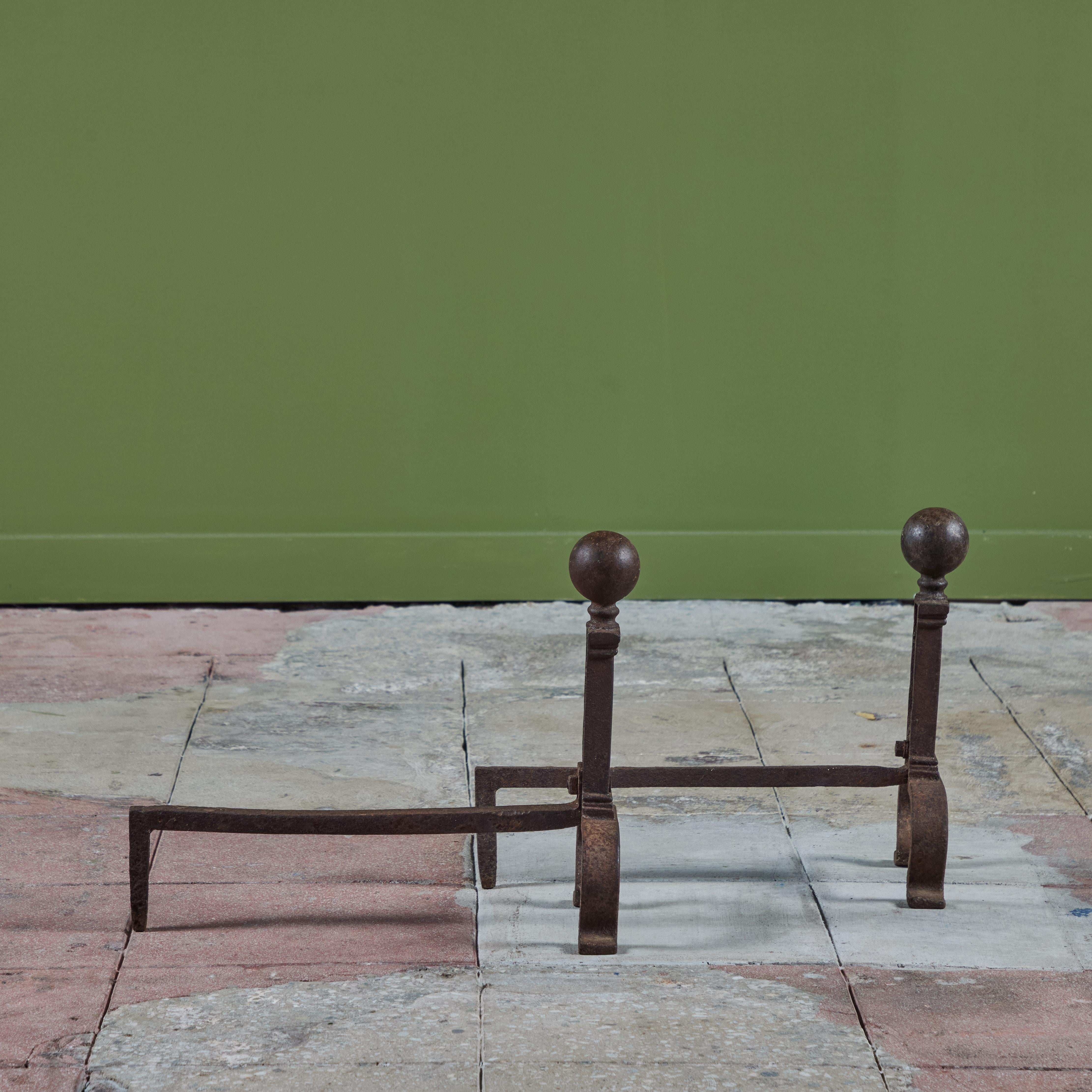 American Pair of Cast Iron Andirons For Sale