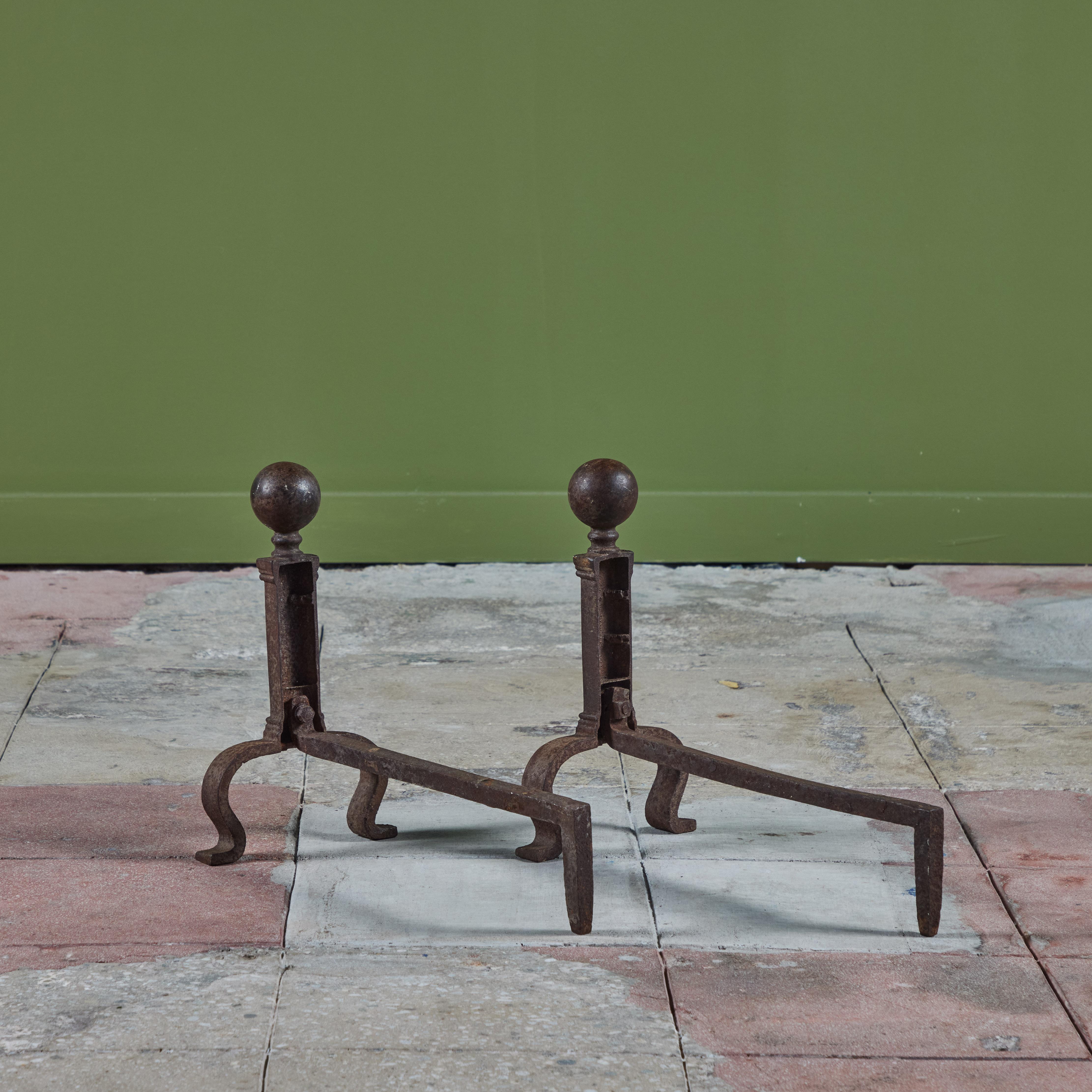 Pair of Cast Iron Andirons In Good Condition For Sale In Los Angeles, CA