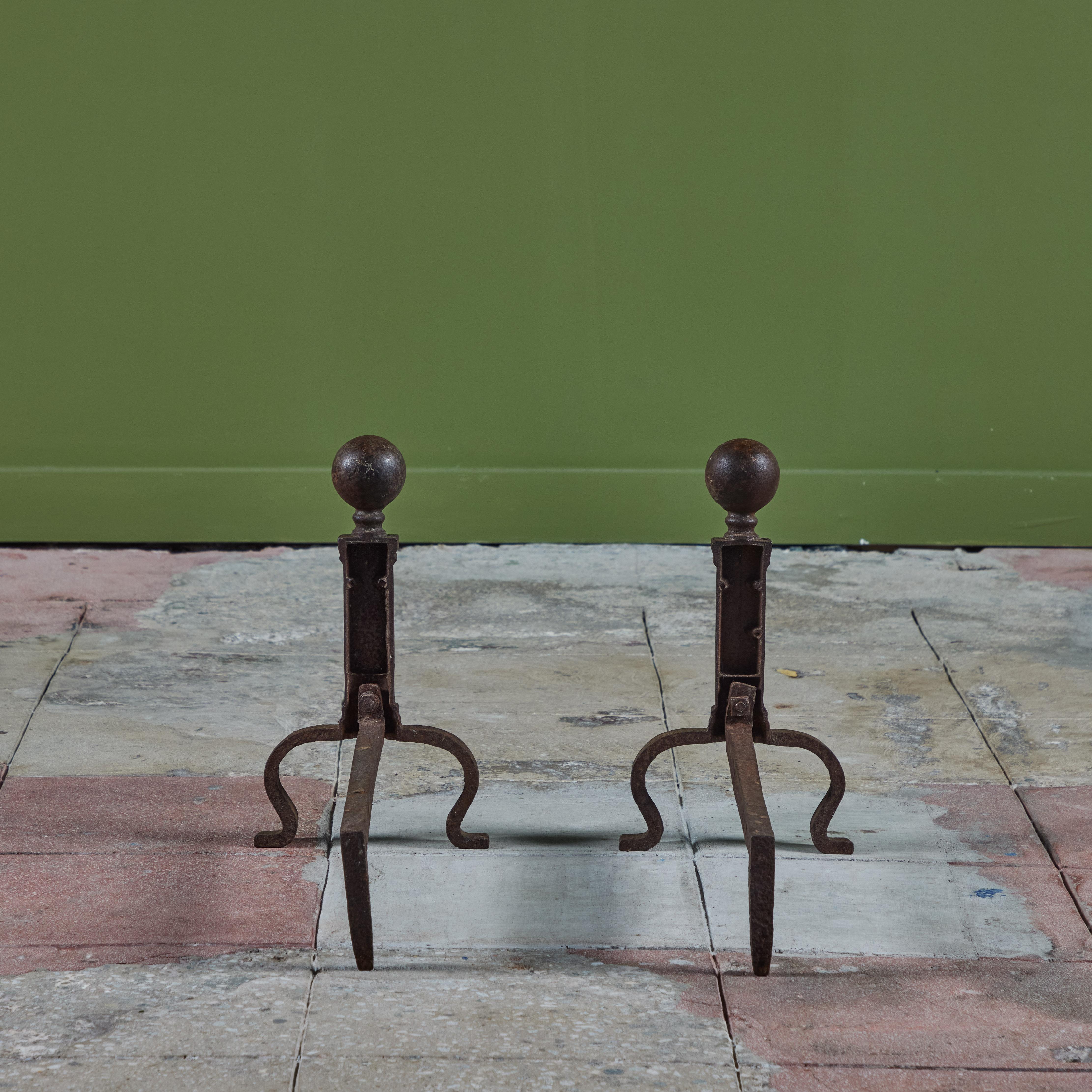 20th Century Pair of Cast Iron Andirons For Sale