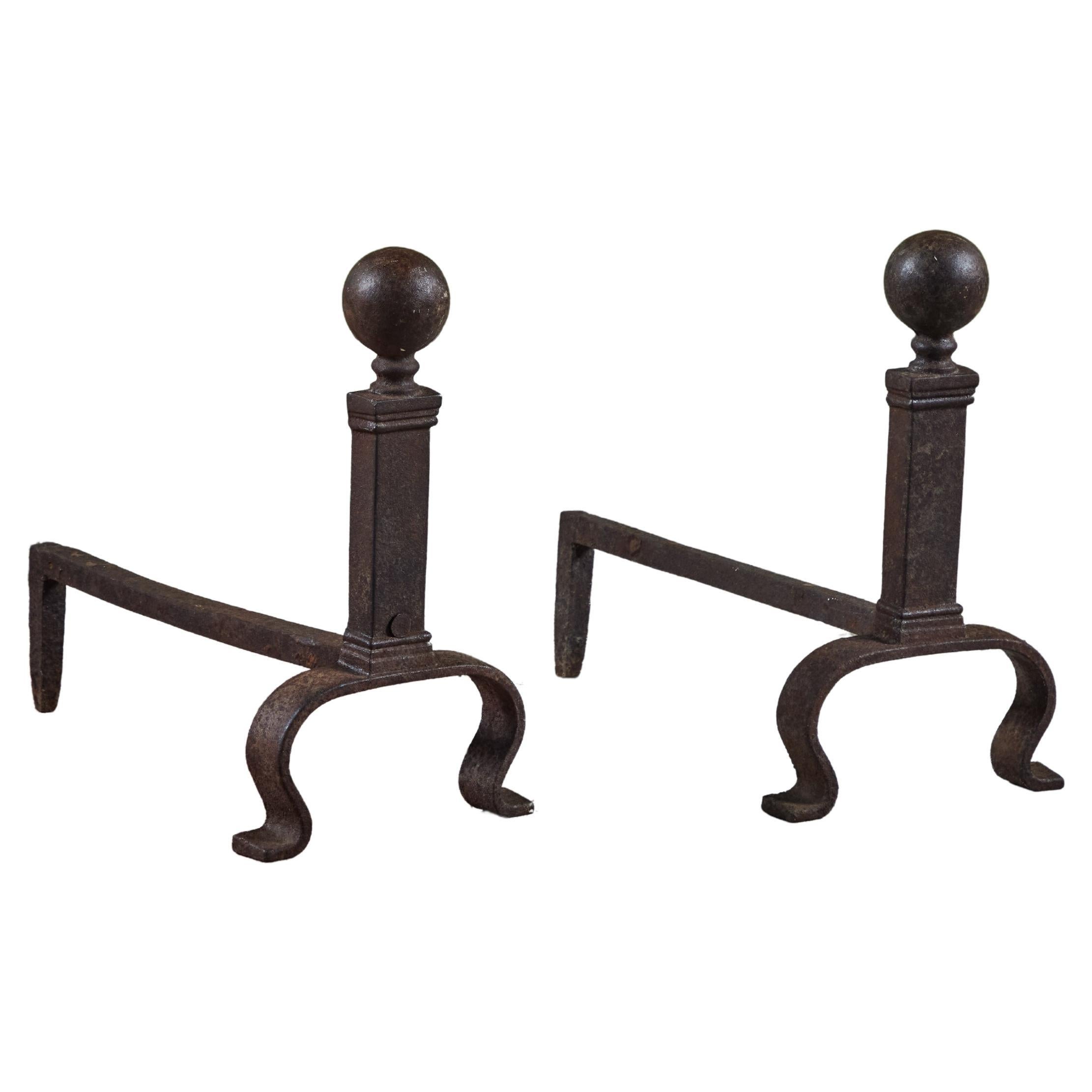 Pair of Cast Iron Andirons For Sale