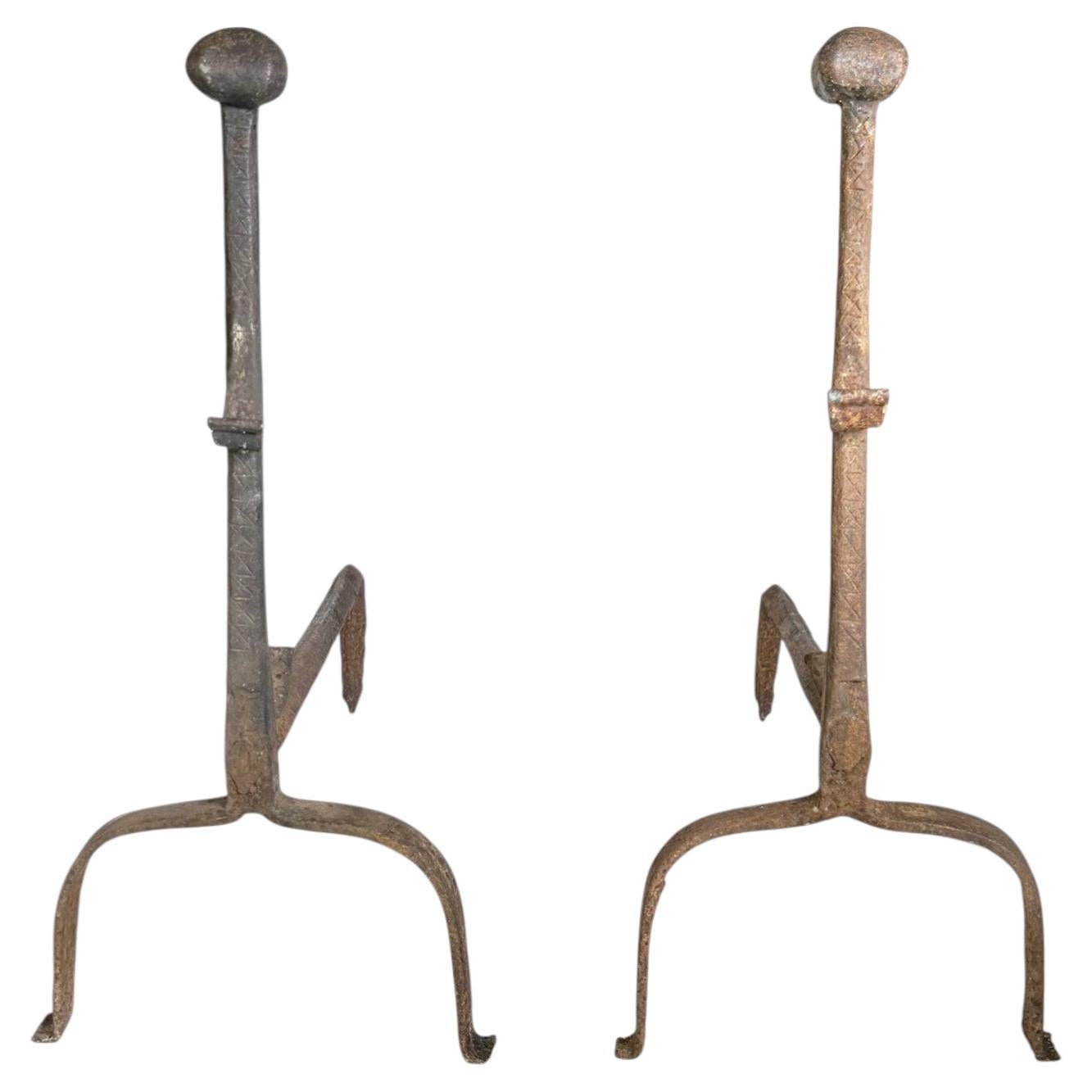 Pair of Cast iron andirons, France, 1960