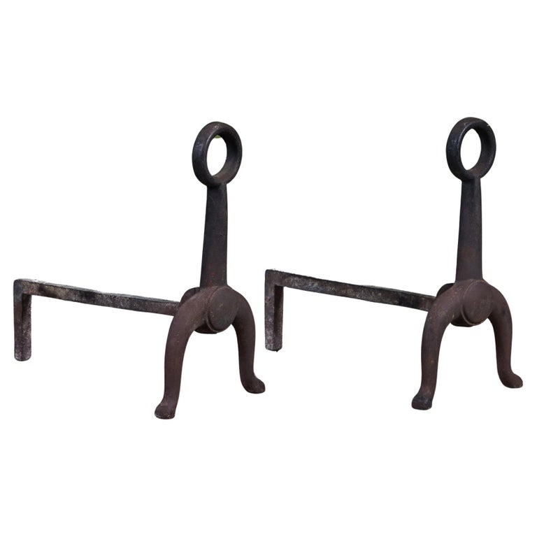 A Pair of Flat Spiral Form Iron Andirons A Pair of Flat Spiral Form Iron Andirons