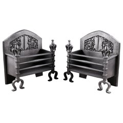 Pair of Cast Iron Arts & Crafts Victorian Fire Grate in the Renaissance Style