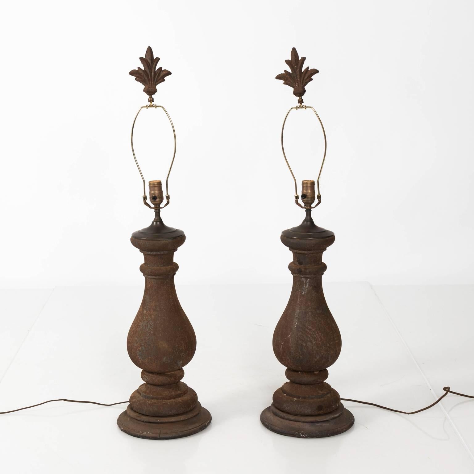 Pair of Cast Iron Baluster Lamps 3