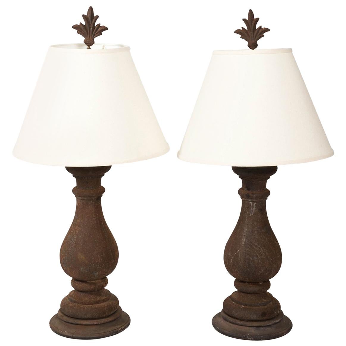 Pair of Cast Iron Baluster Lamps
