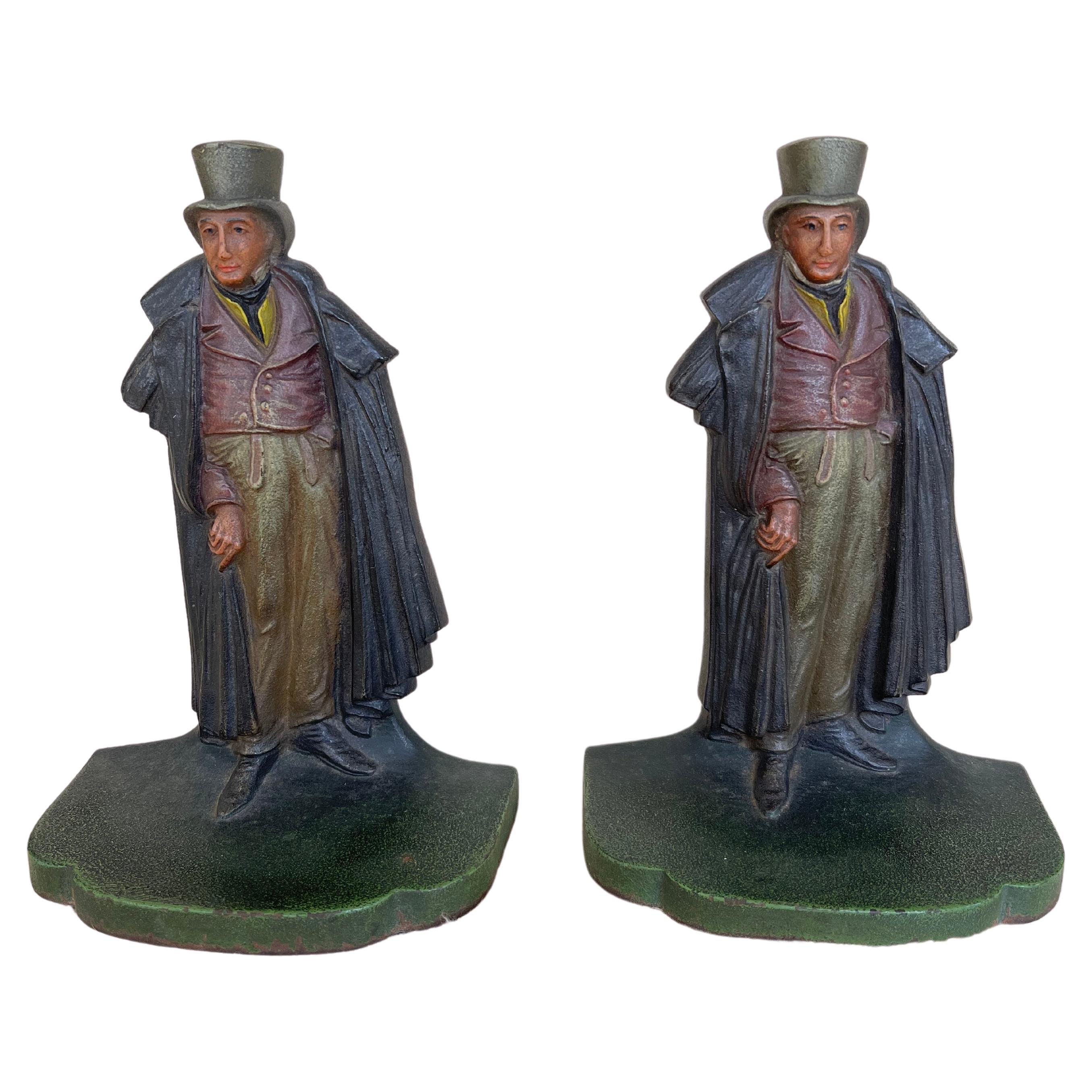 Pair of Cast Iron Bookends, by B and H, 19th Century Well Dressed Gentlemen  For Sale at 1stDibs