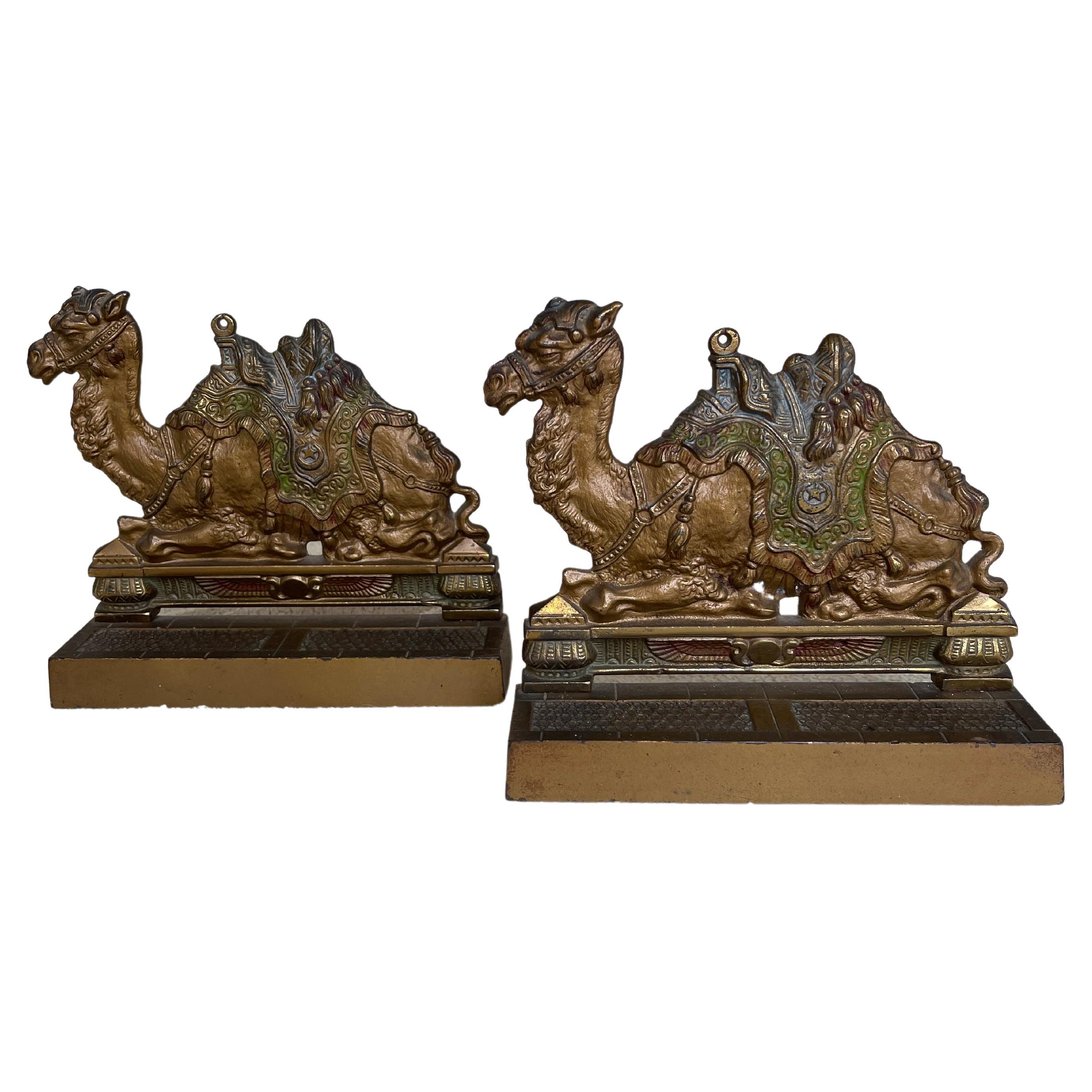 Pair of Cast Iron Bookends w/Camels, by Judd Co. ca. 1920 For Sale