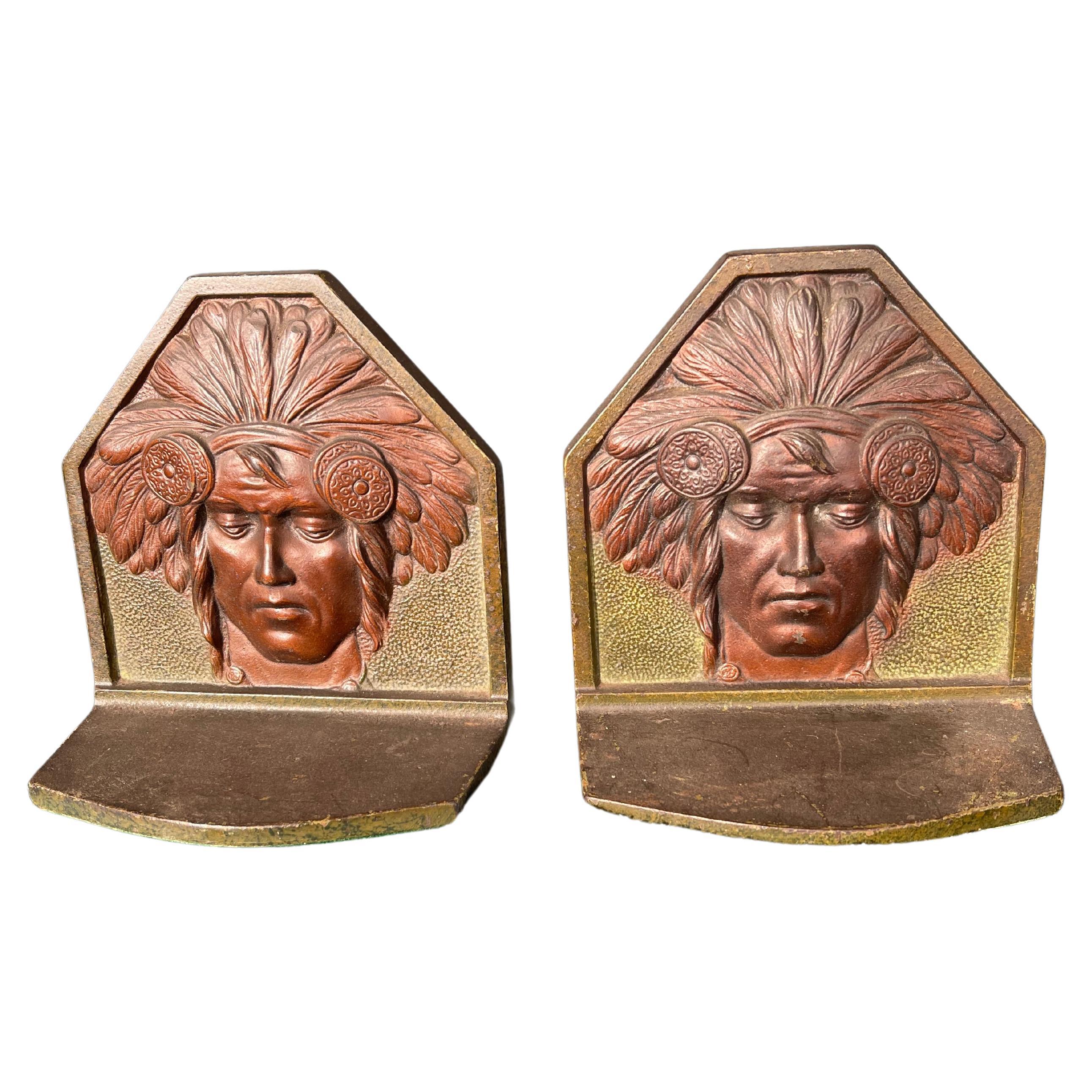 Pair of Cast Iron Bookends w/ Indians, by Judd Co. ca. 1910