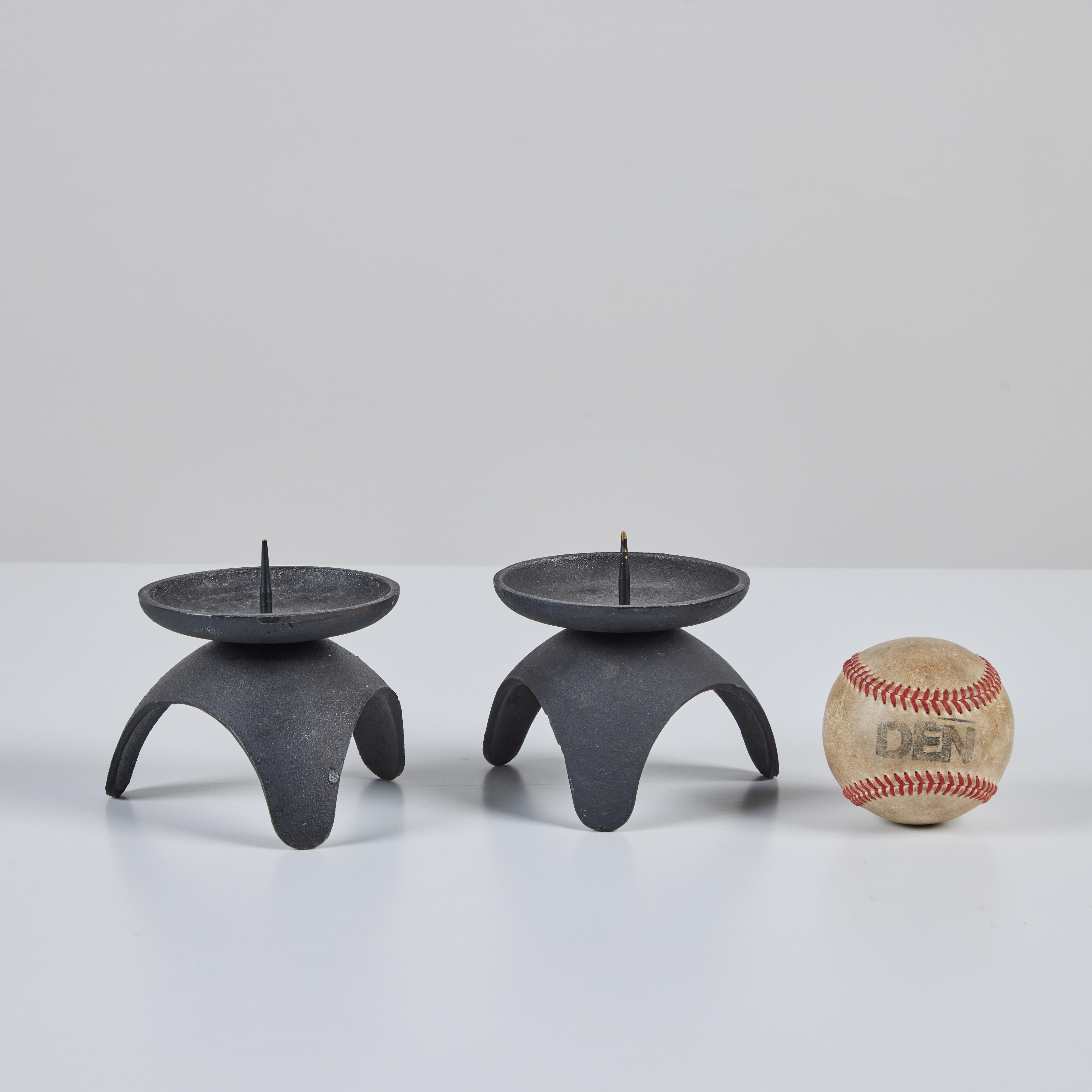 Mid-Century Modern Pair of Cast Iron Candle Holders