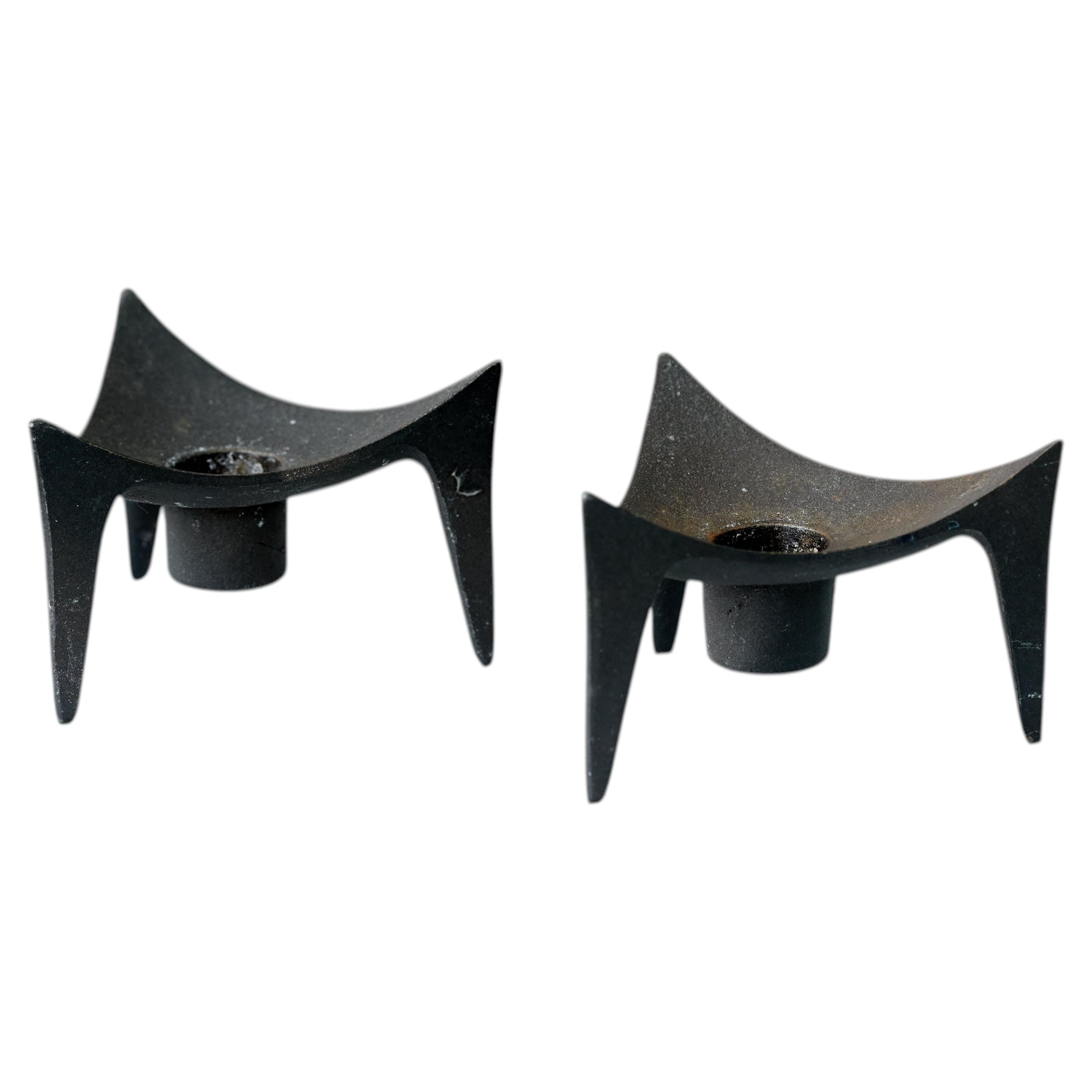 Pair of Cast Iron Candlesticks 'Triangle' by Jens H. Quistgaard. Denmark, 1960s