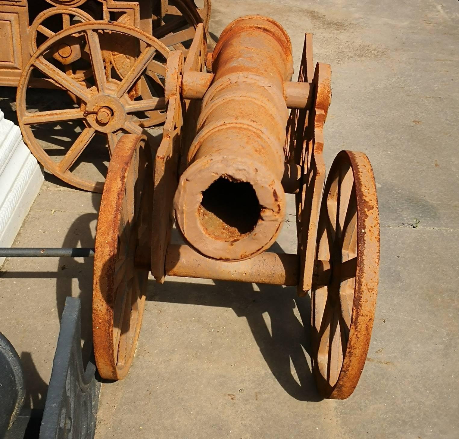 Renaissance Pair of Cast Iron Cannon on Wheels Reproductions