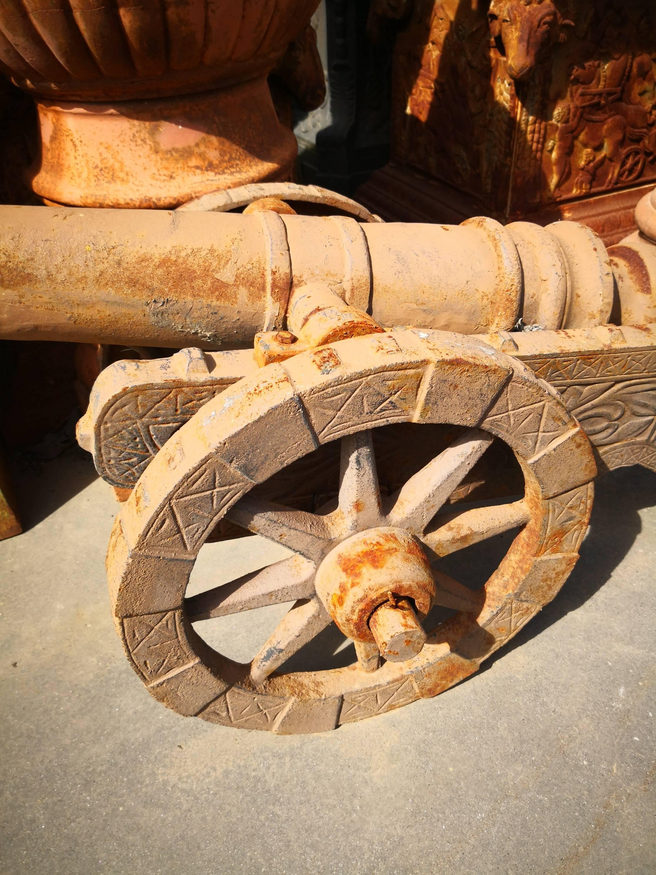 Renaissance Pair of Cast Iron Cannon on Wheels Reproductions