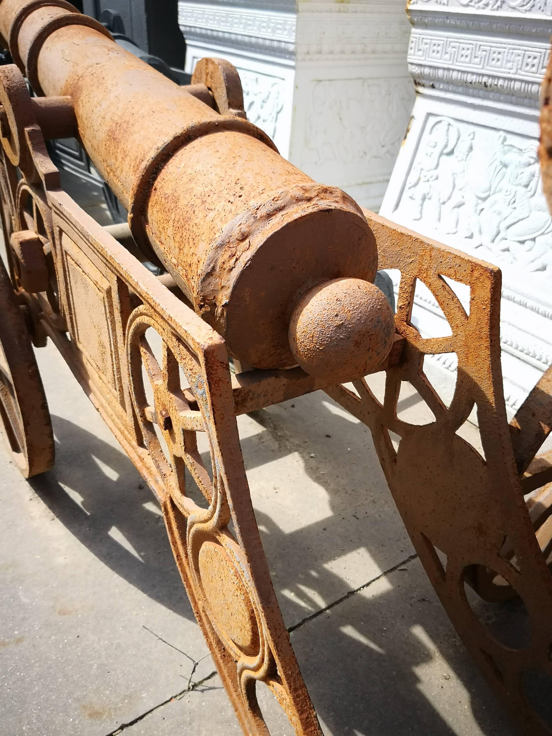 Spanish Pair of Cast Iron Cannon on Wheels Reproductions