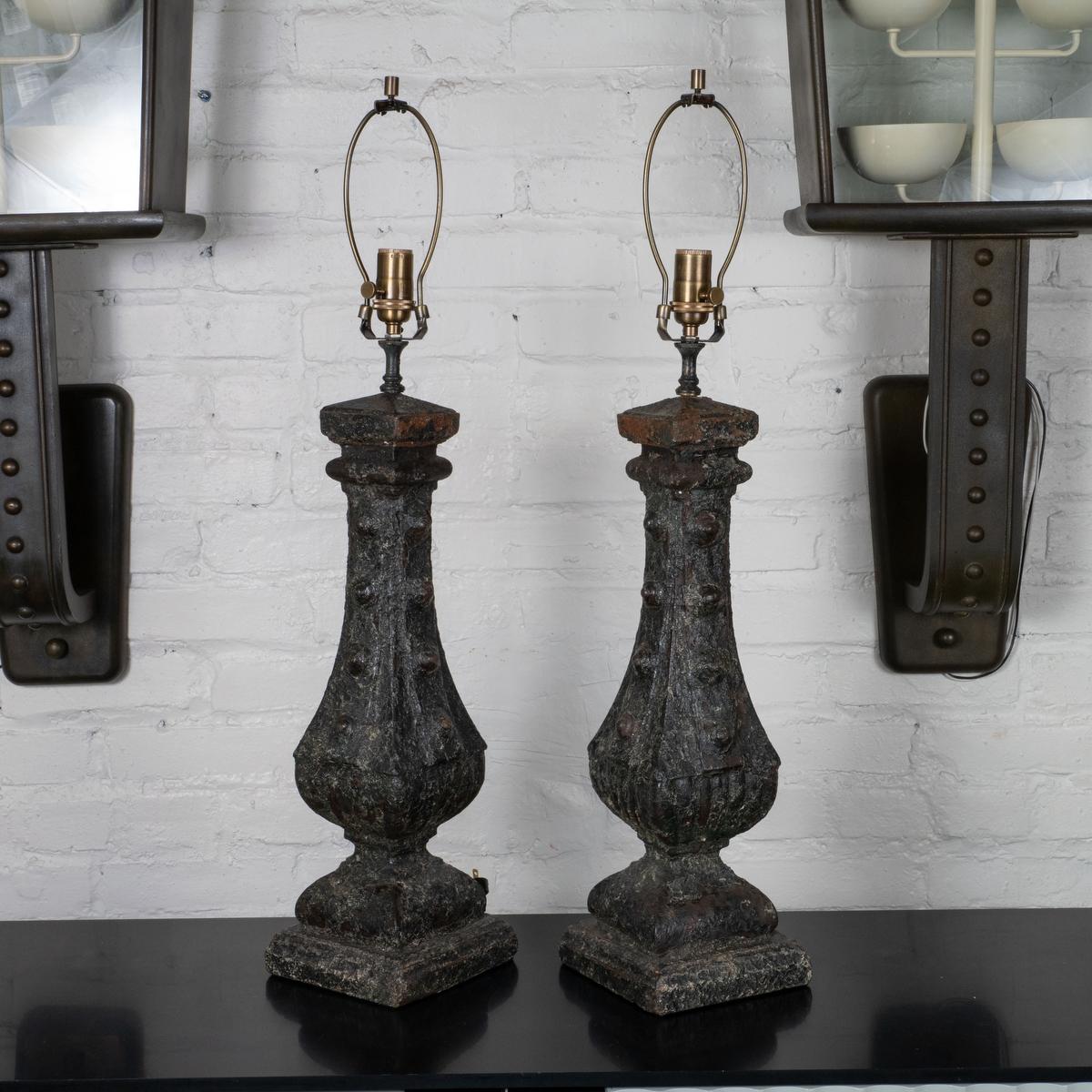American Pair of cast iron columnar table lamps For Sale