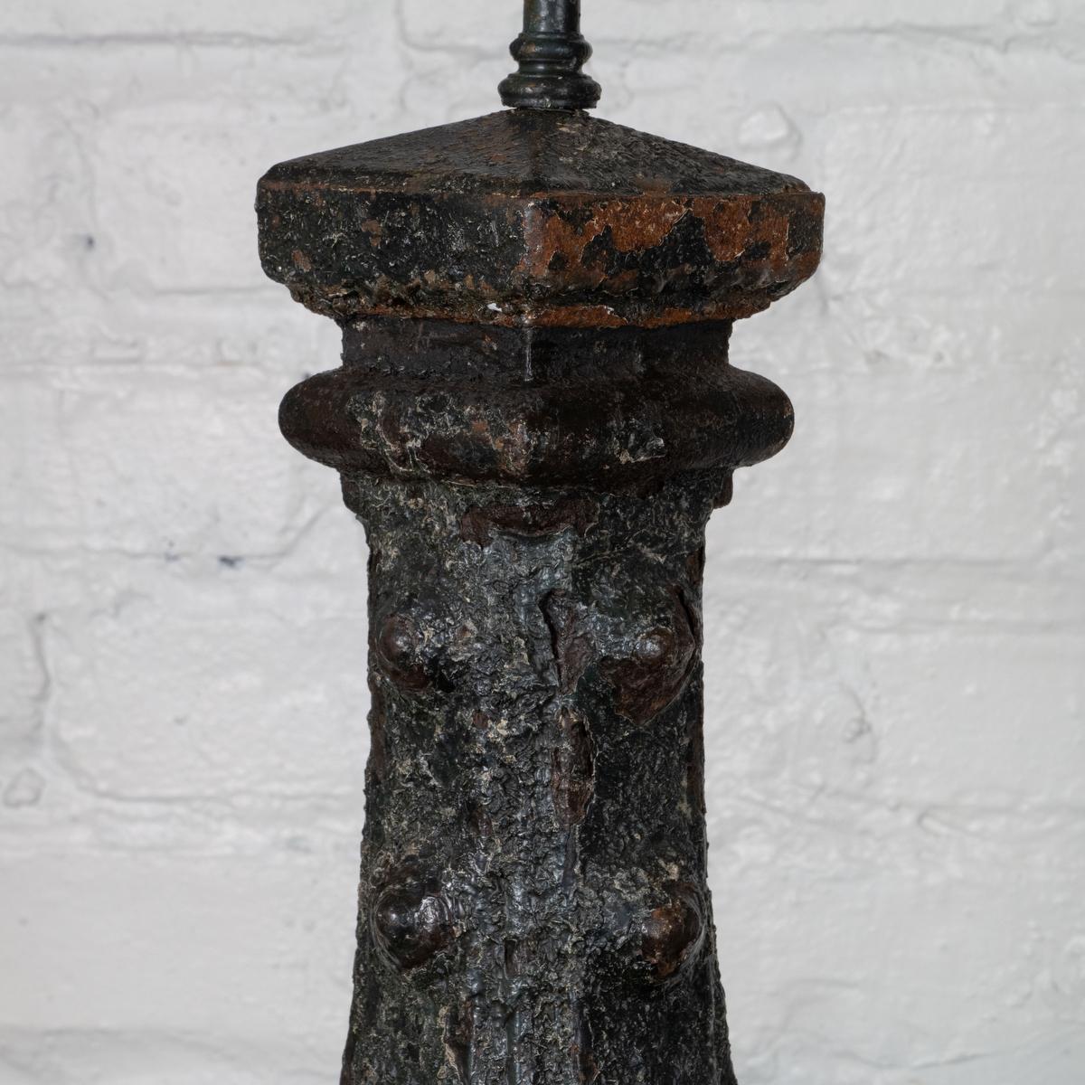 Pair of cast iron columnar table lamps For Sale 1