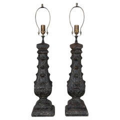 Retro Pair of cast iron columnar table lamps