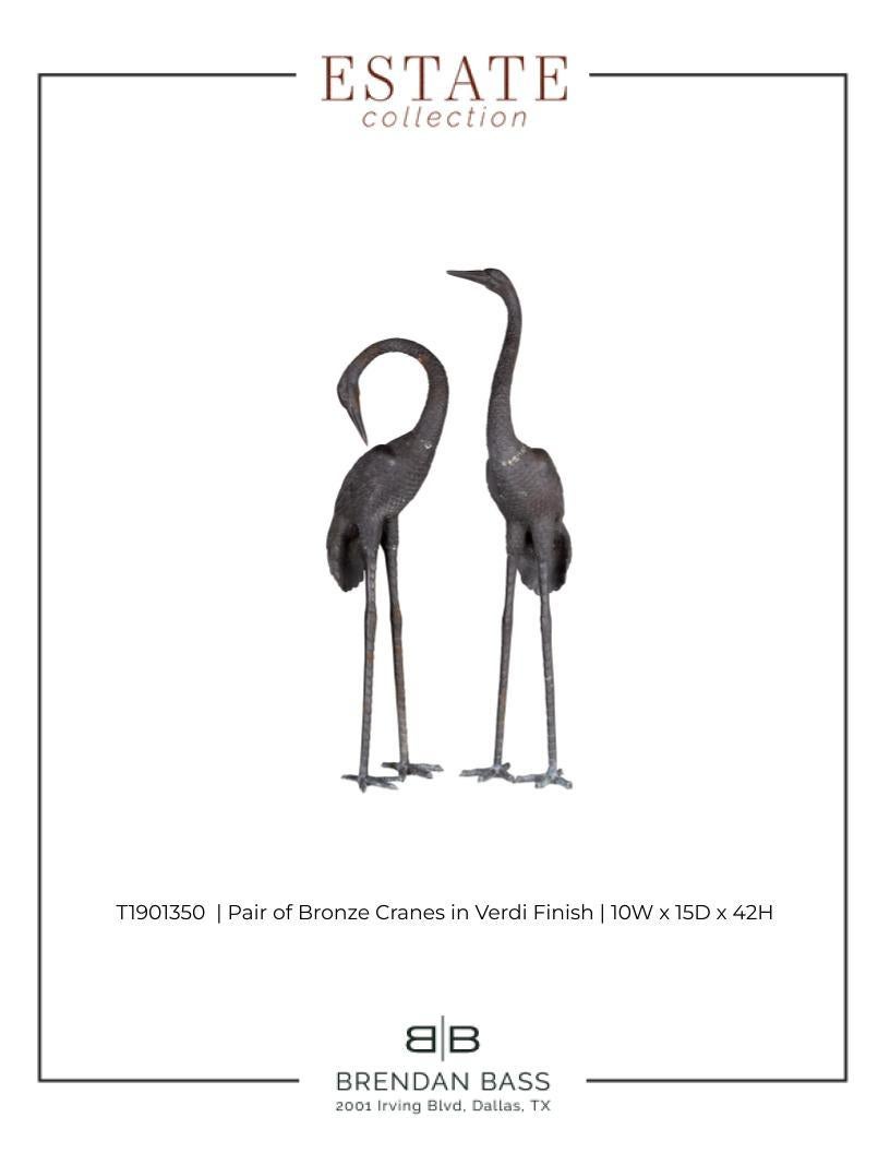 20th Century Pair of Cast Iron Cranes in Verdi Finish For Sale