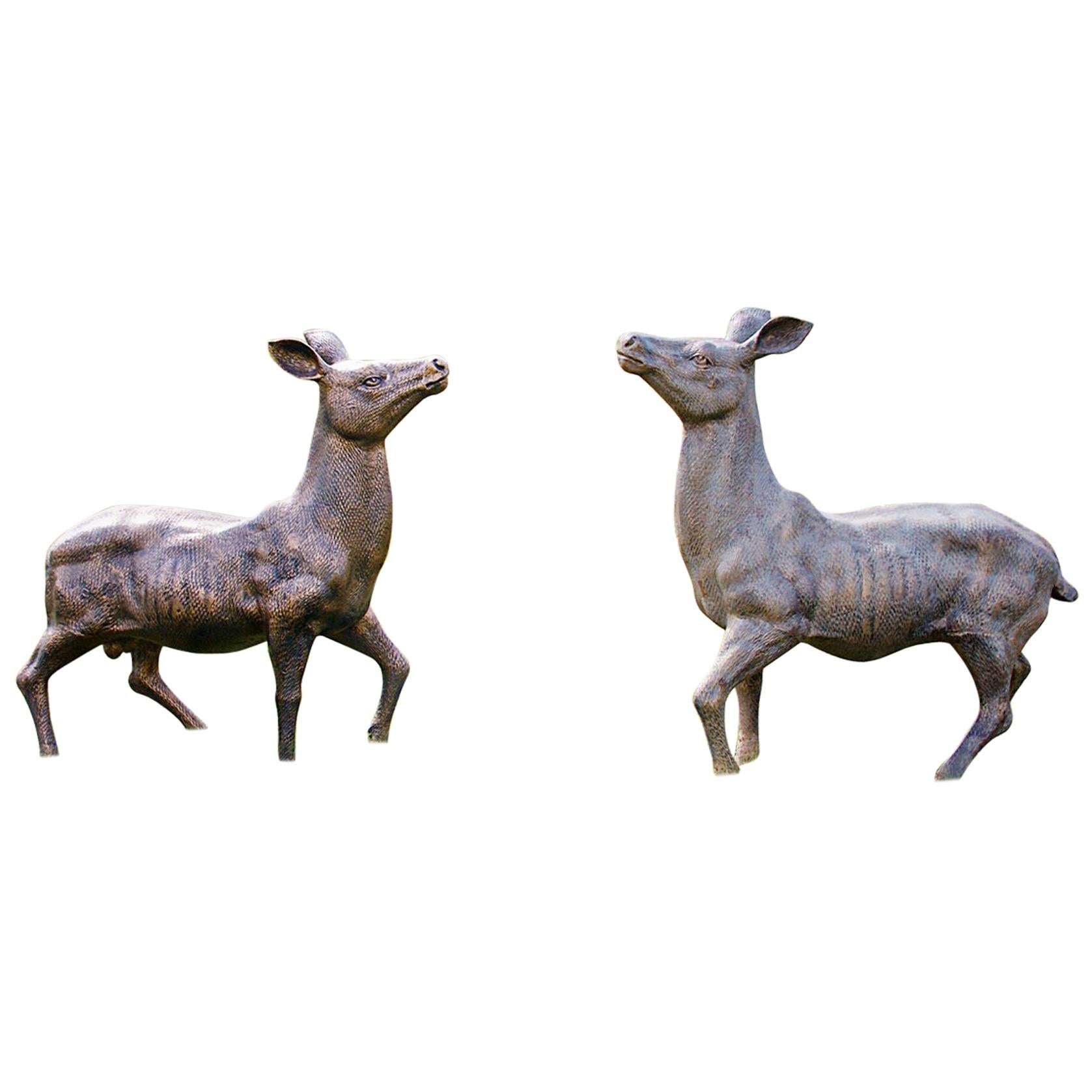 Pair of Cast Iron Deer, Beautifully Modeled in the 18th Century Style