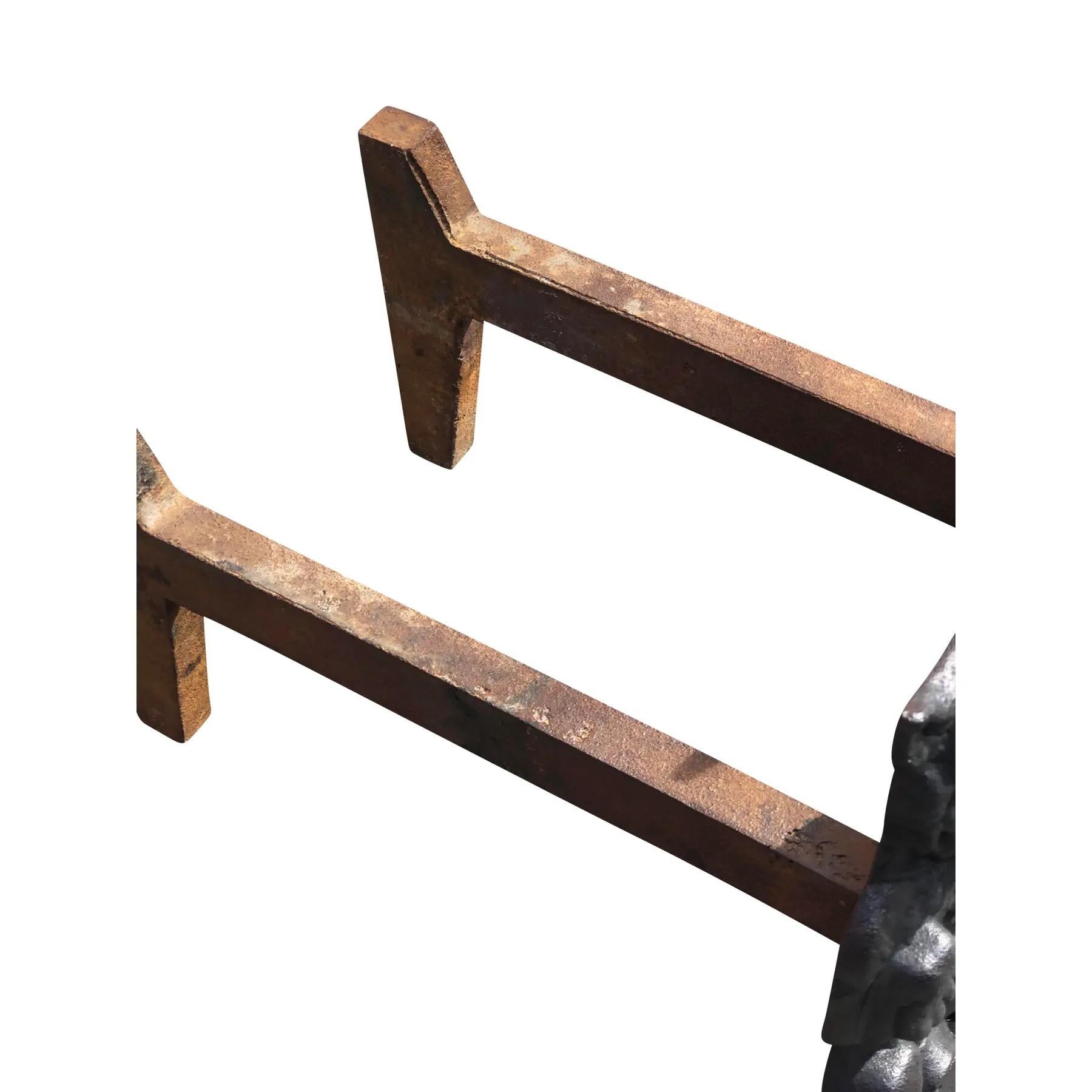American Pair of Cast Iron Dog Andirons For Sale
