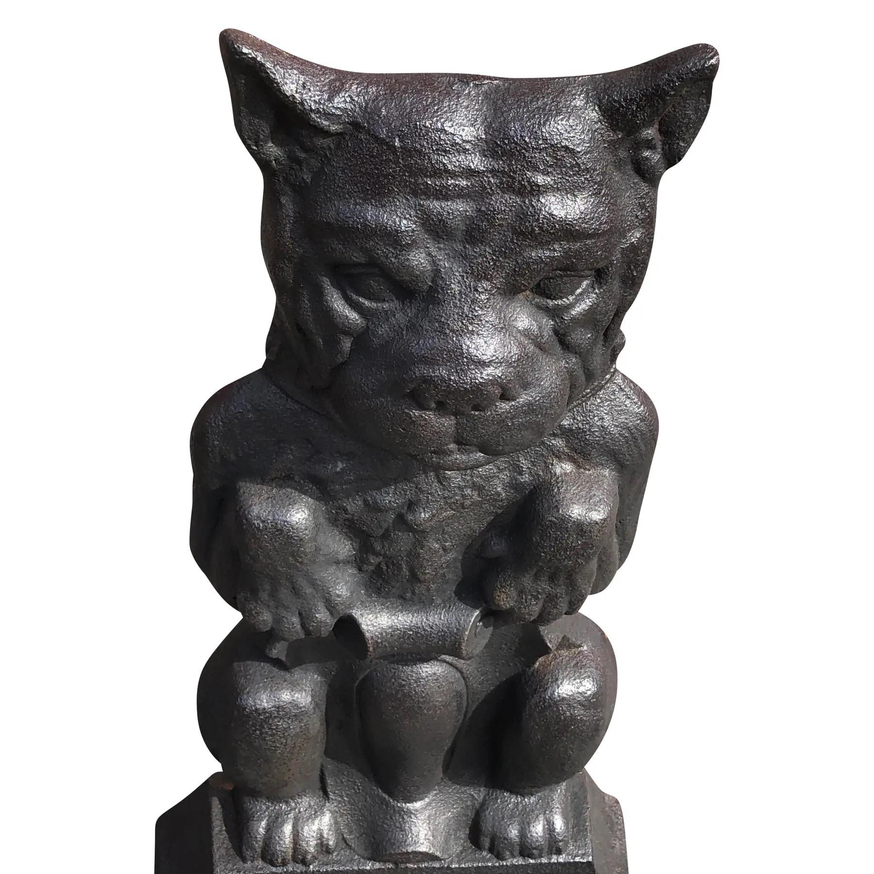 Pair of Cast Iron Dog Andirons For Sale 1