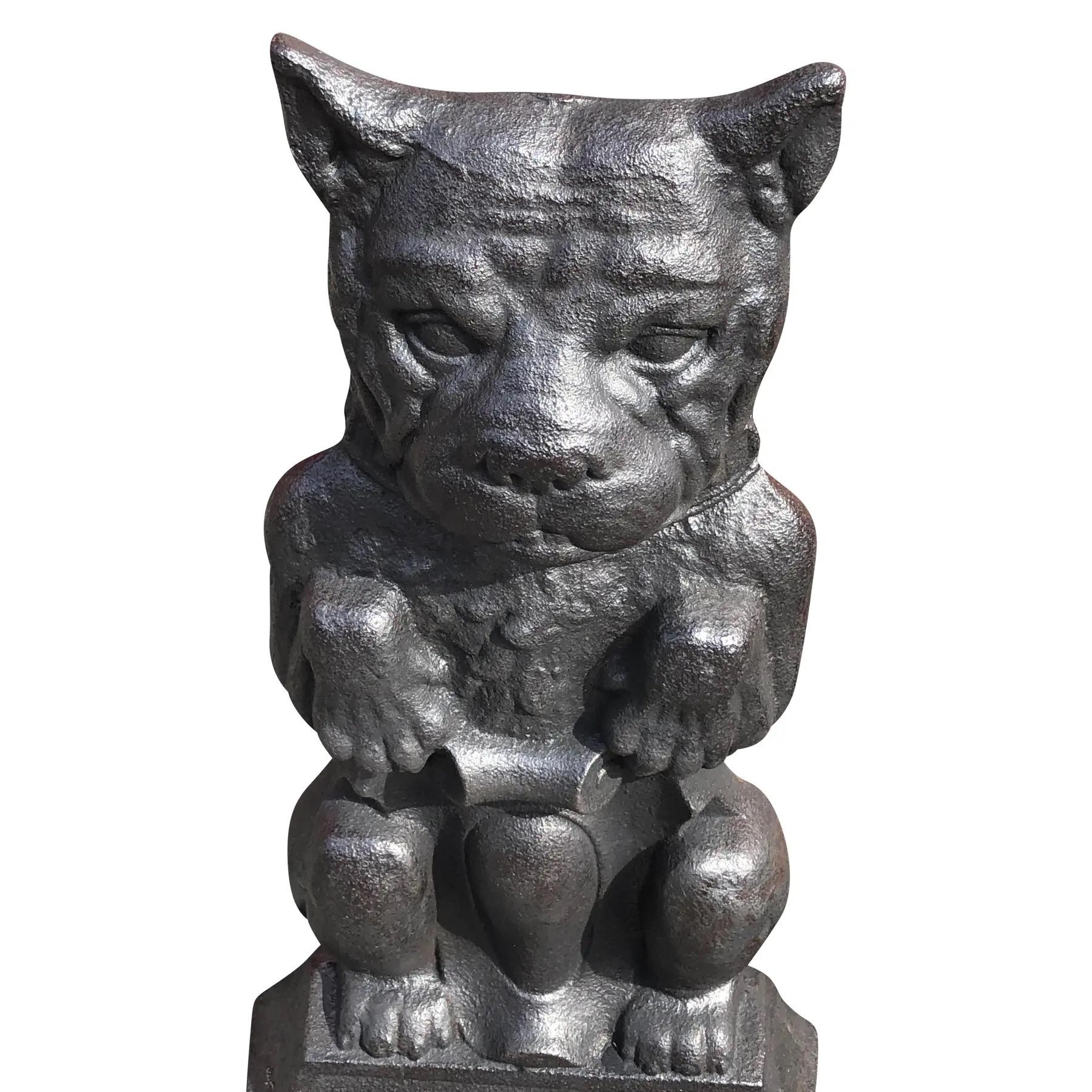 Pair of Cast Iron Dog Andirons For Sale 2