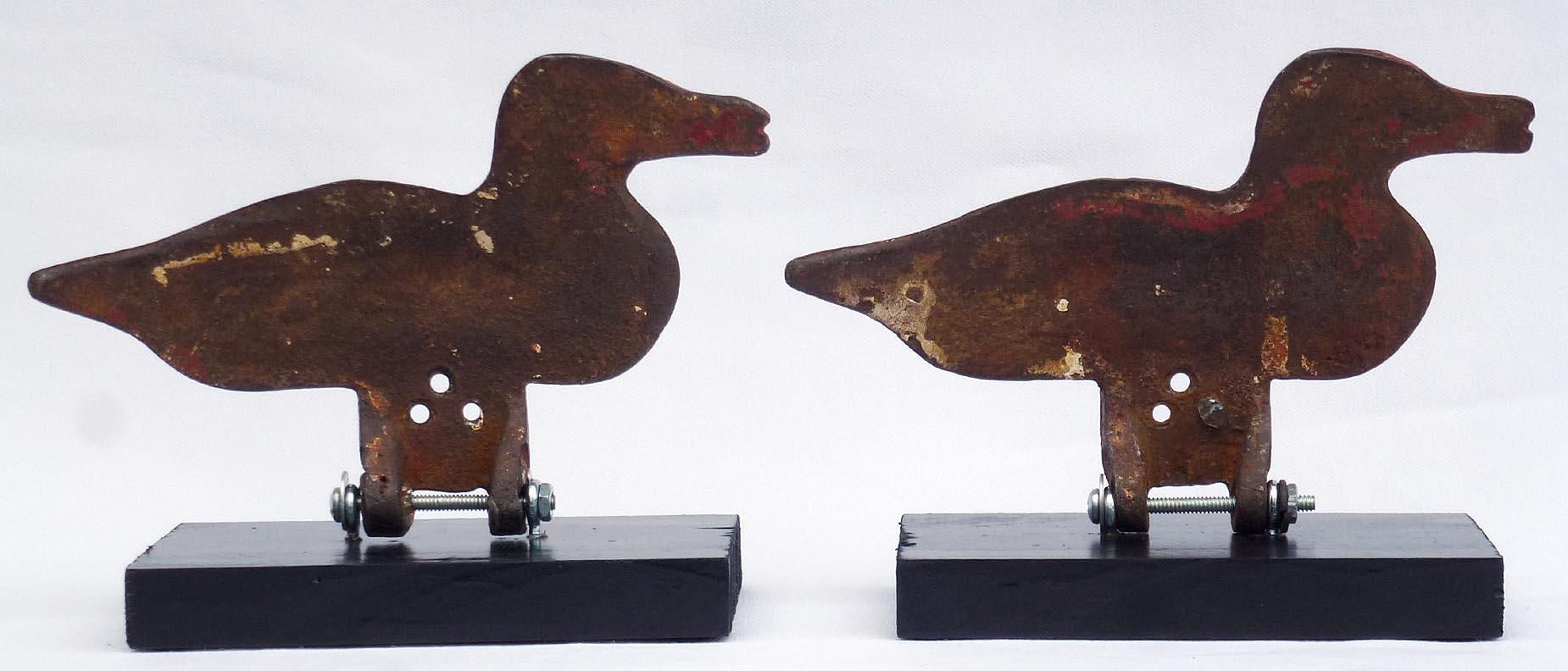 Pair of Cast Iron Duck Shooting Gallery Targets with Worn Red and White Paint In Good Condition In Fort Payne, AL