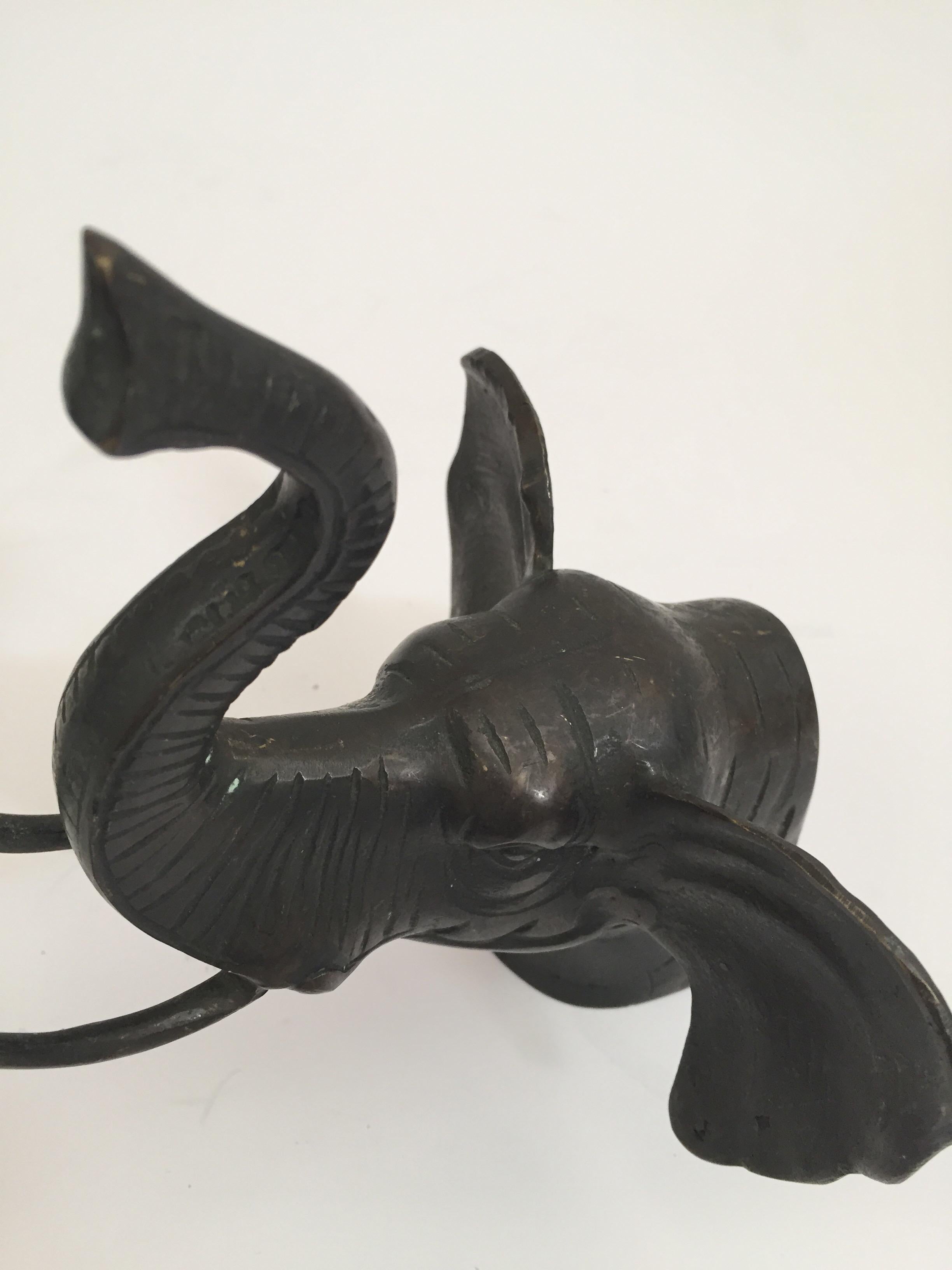 Pair of Cast Iron Elephant Heads Bookends For Sale 4