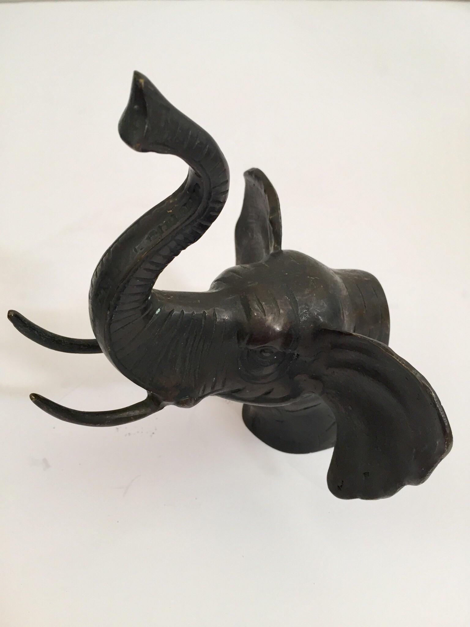 Pair of Cast Iron Elephant Heads Bookends For Sale 3