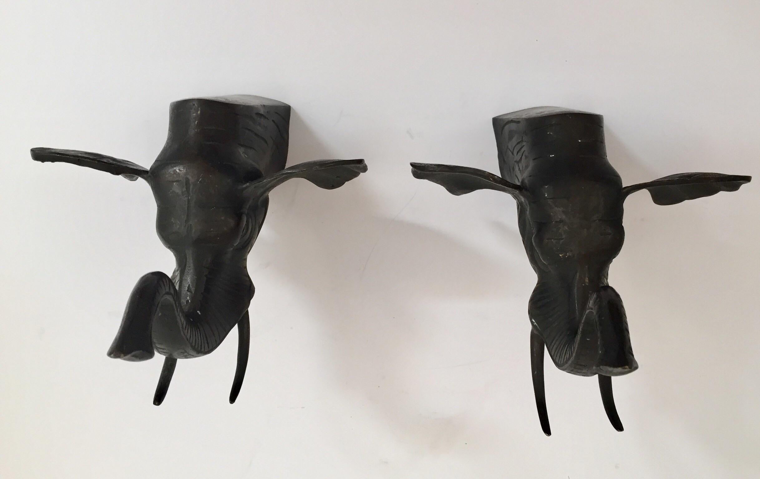 Pair of Cast Iron Elephant Heads Bookends For Sale 7