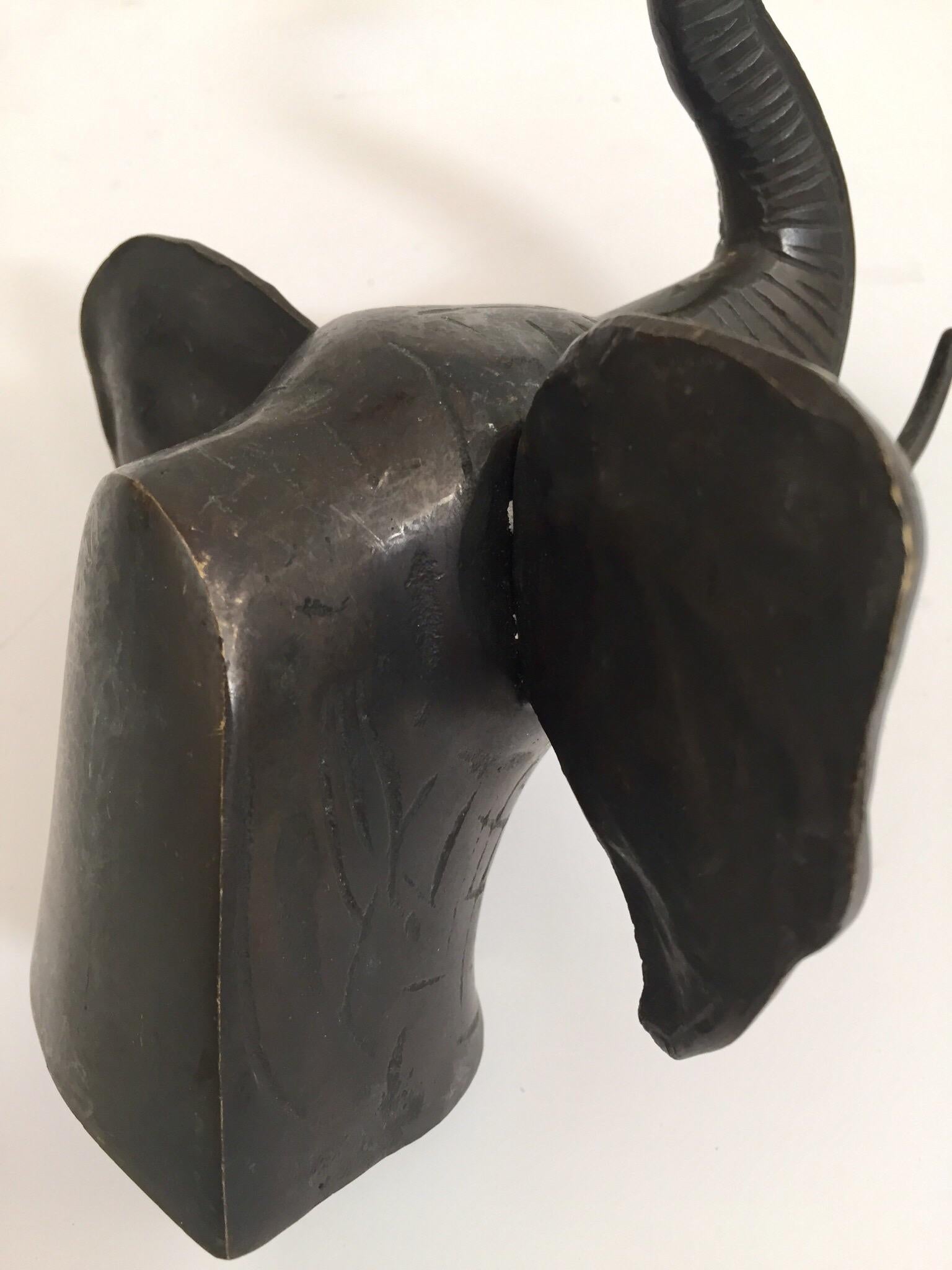Pair of Cast Iron Elephant Heads Bookends For Sale 2