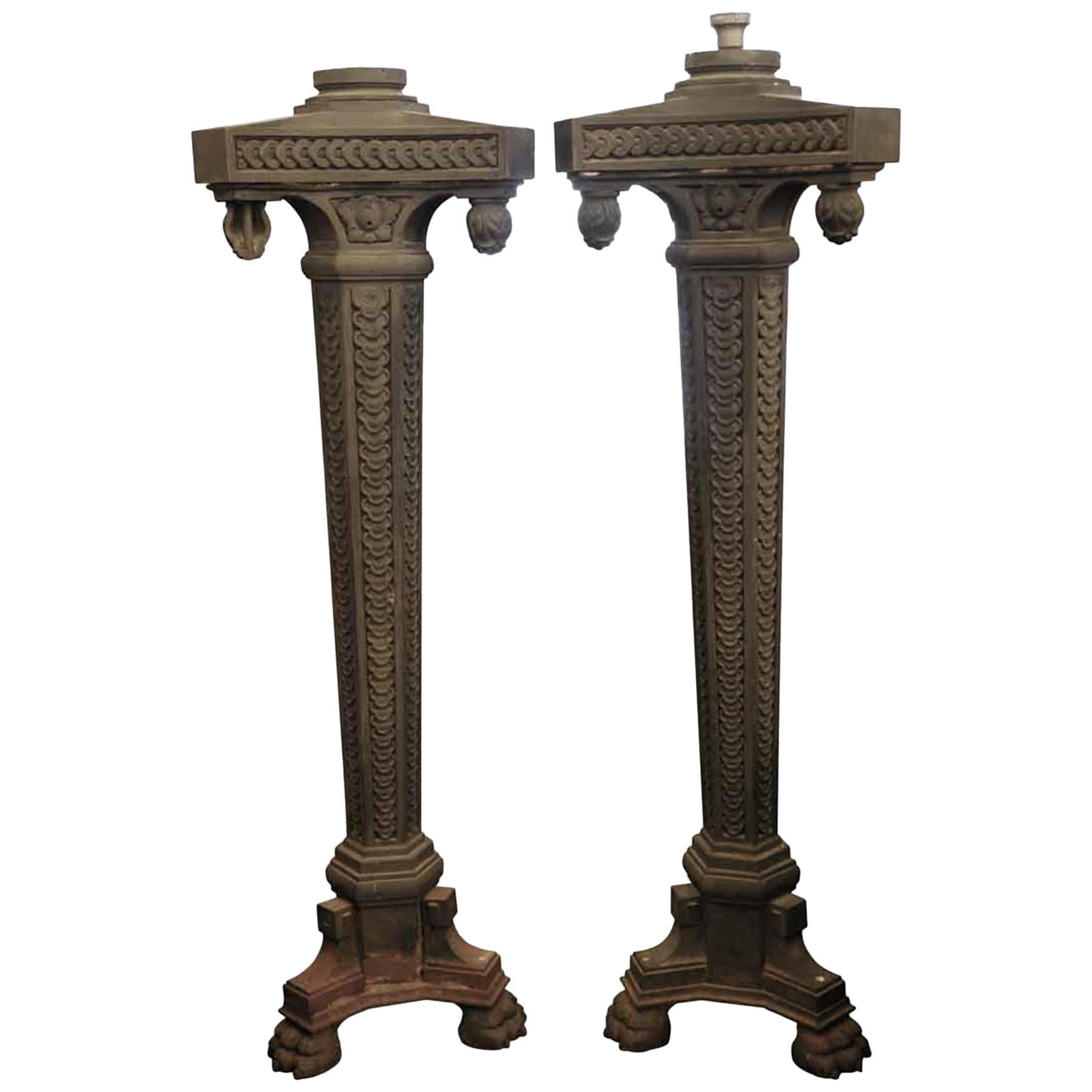 Pair of Cast Iron Exterior Claw Foot Lamp Posts, circa 1910