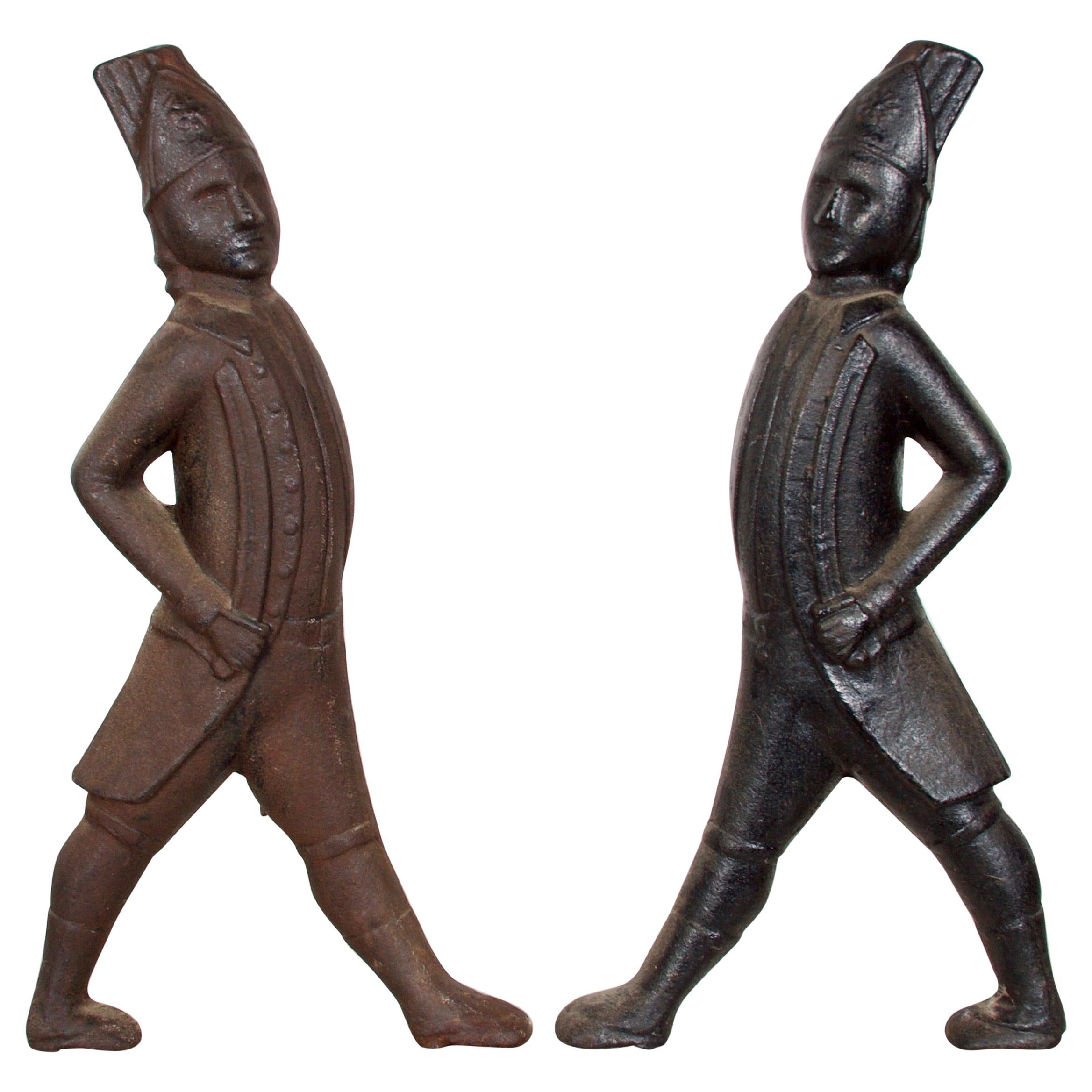 Pair of Cast Iron, Finely Detailed Hessian Soldiers, Late 19th Century