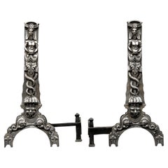 Antique Pair of Cast Iron Firedogs in the Baroque Style