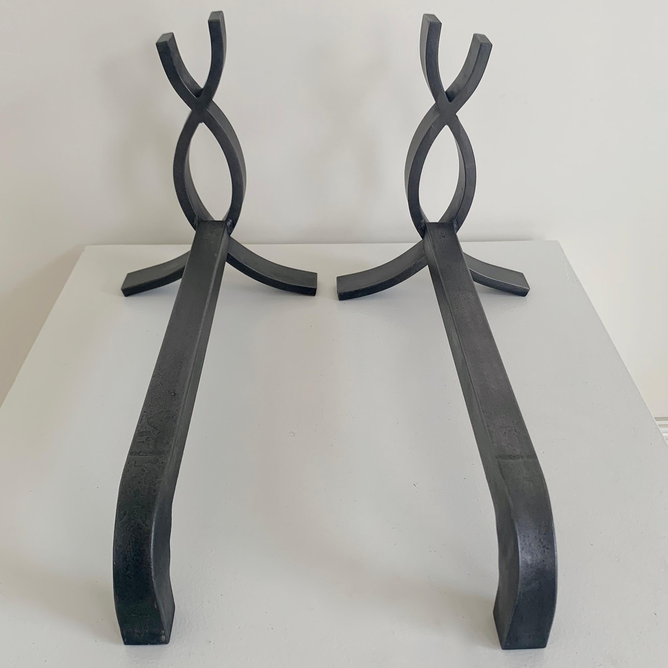 Pair of  Cast Iron Flame Andirons , circa 1950, France. For Sale 7