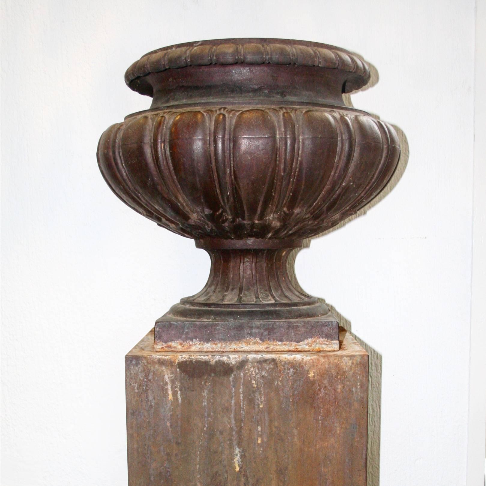 Pair of Cast Iron French 19th Century Garden Urns In Excellent Condition For Sale In Madrid, ES