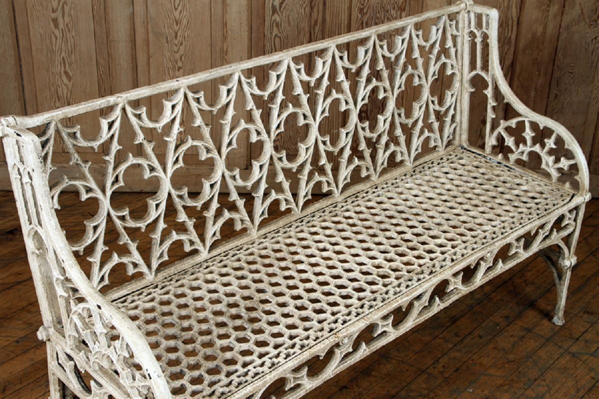 English Pair of Cast Iron Garden Benches in the Manner of Coalbrookdale, 20th Century