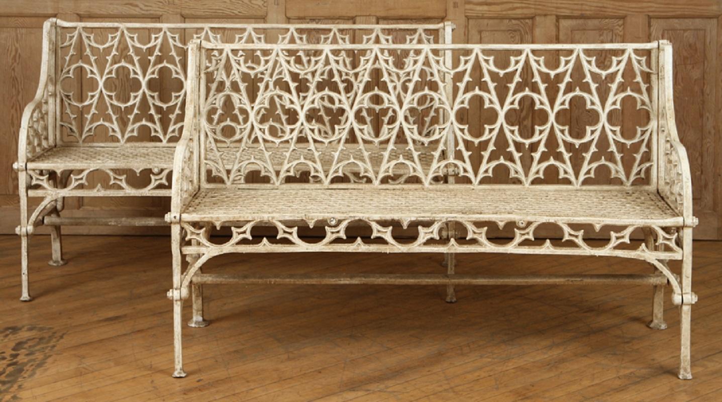 Pair of Cast Iron Garden Benches in the Manner of Coalbrookdale, 20th Century 1