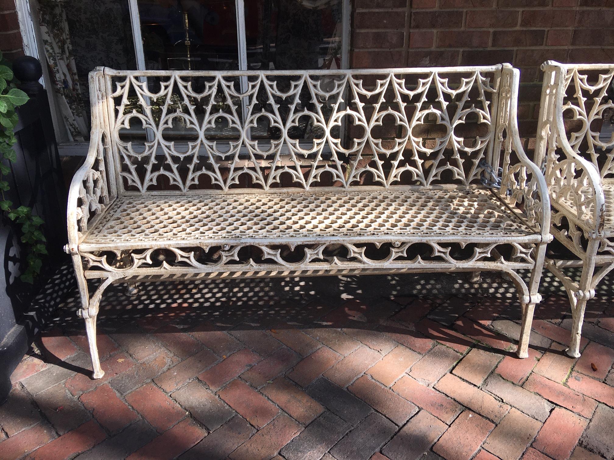 Pair of Cast Iron Garden Benches in the Manner of Coalbrookdale, 20th Century 3