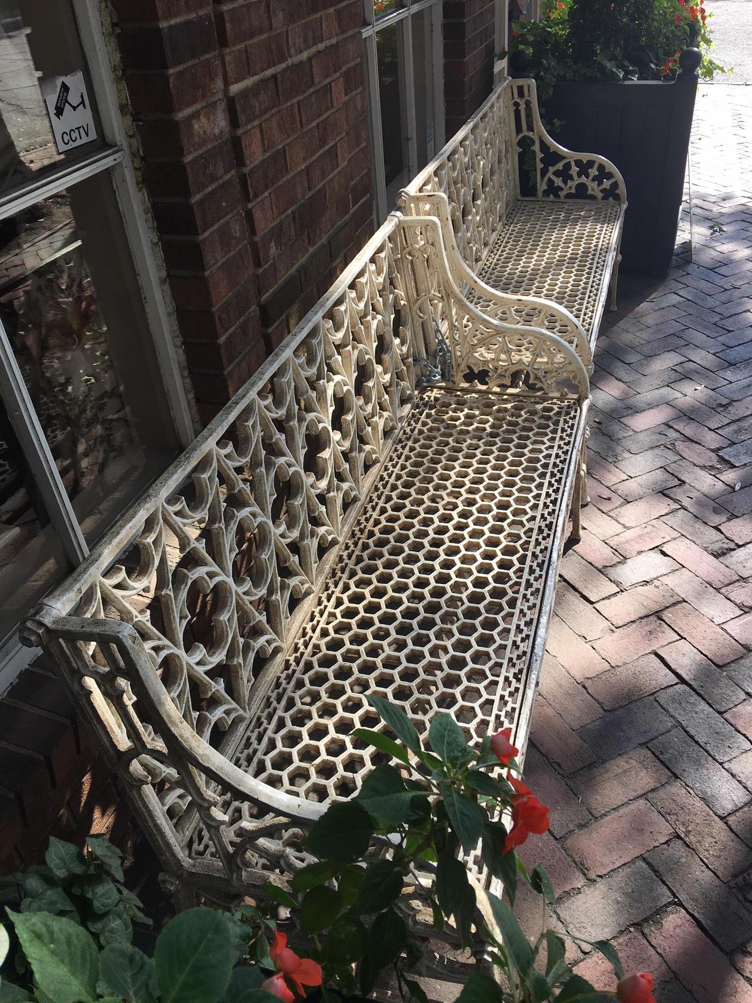 Pair of Cast Iron Garden Benches in the Manner of Coalbrookdale, 20th Century 4