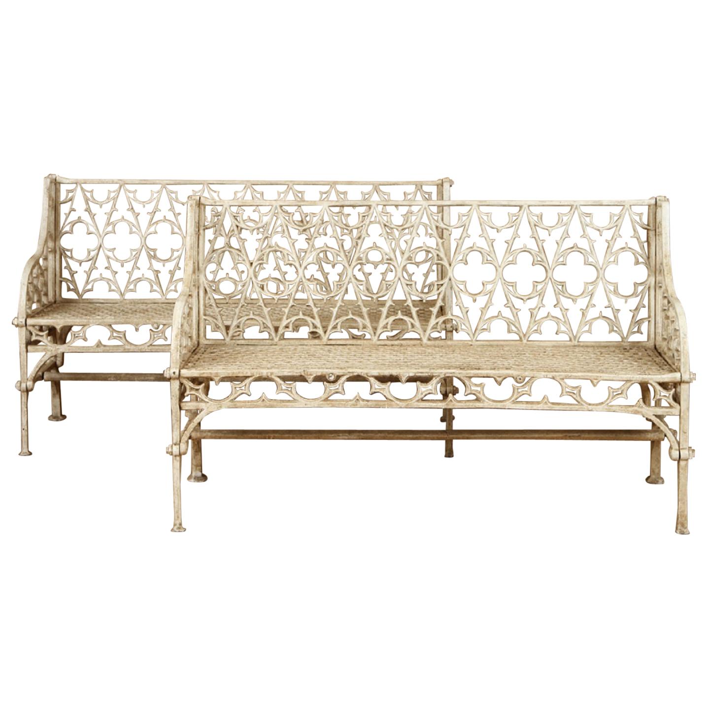Pair of Cast Iron Garden Benches in the Manner of Coalbrookdale, 20th Century
