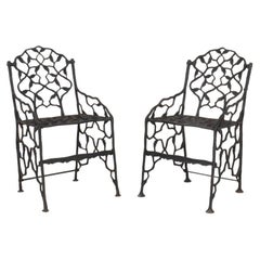 Retro Pair of Cast Iron Garden Chairs