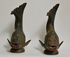 Pair of Cast-Iron Garden Fountain Fish Sculptures, Sweden 1930s
