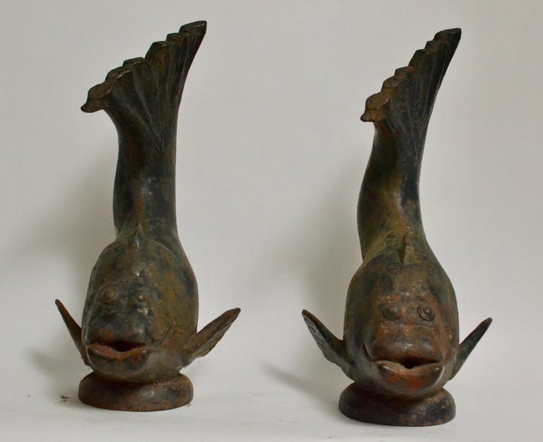 Pair of CastIron Garden Fountain Fish Sculptures, Sweden 1930s at 1stDibs