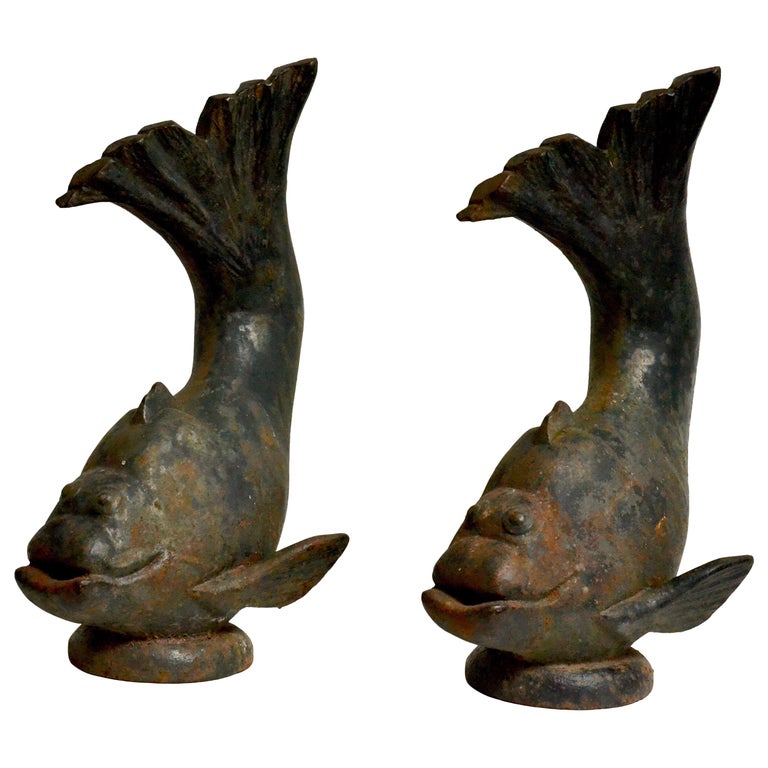 Pair of CastIron Garden Fountain Fish Sculptures, Sweden 1930s at 1stDibs