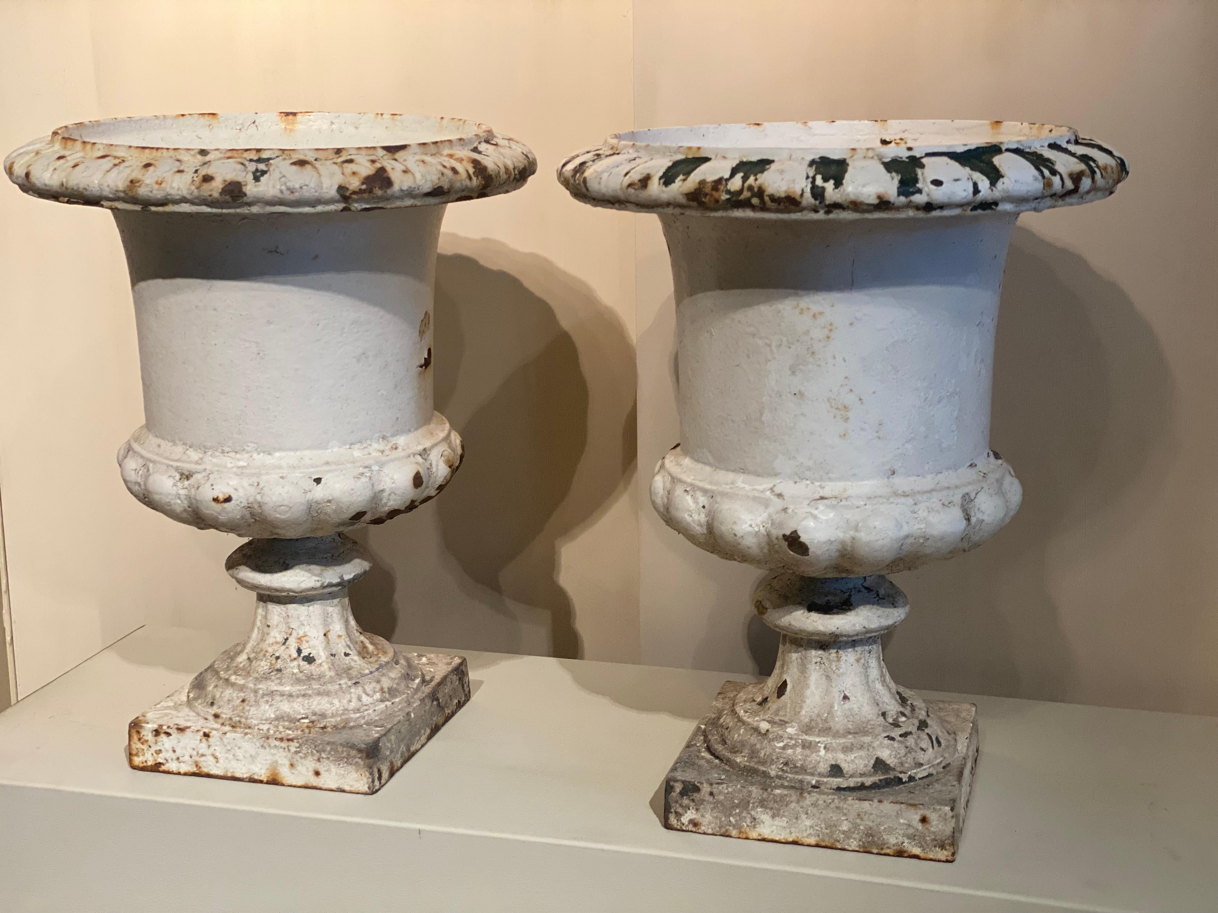 Pair of Cast Iron Garden Urns For Sale 4