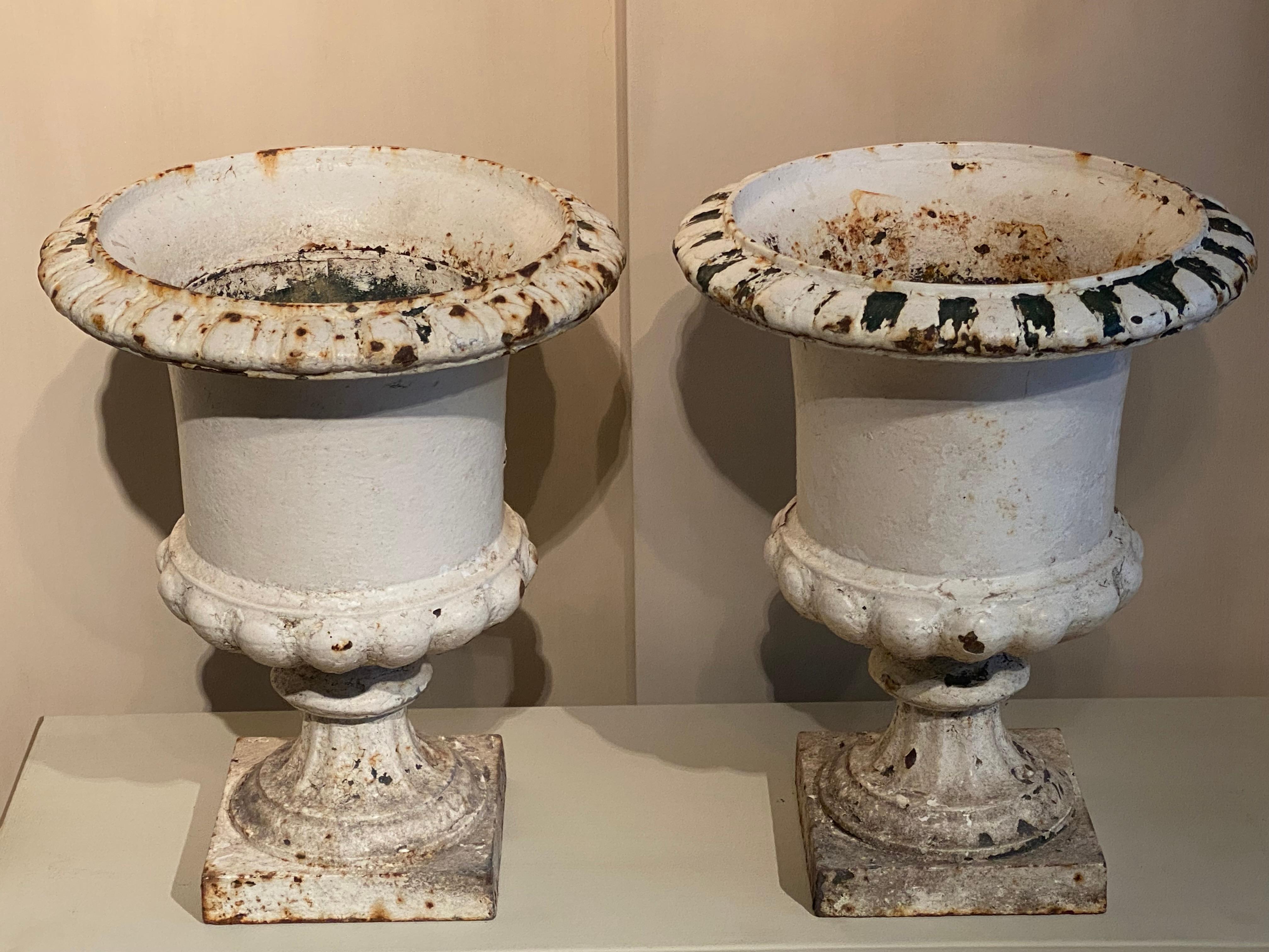 Pair of Cast Iron Garden Urns For Sale 6